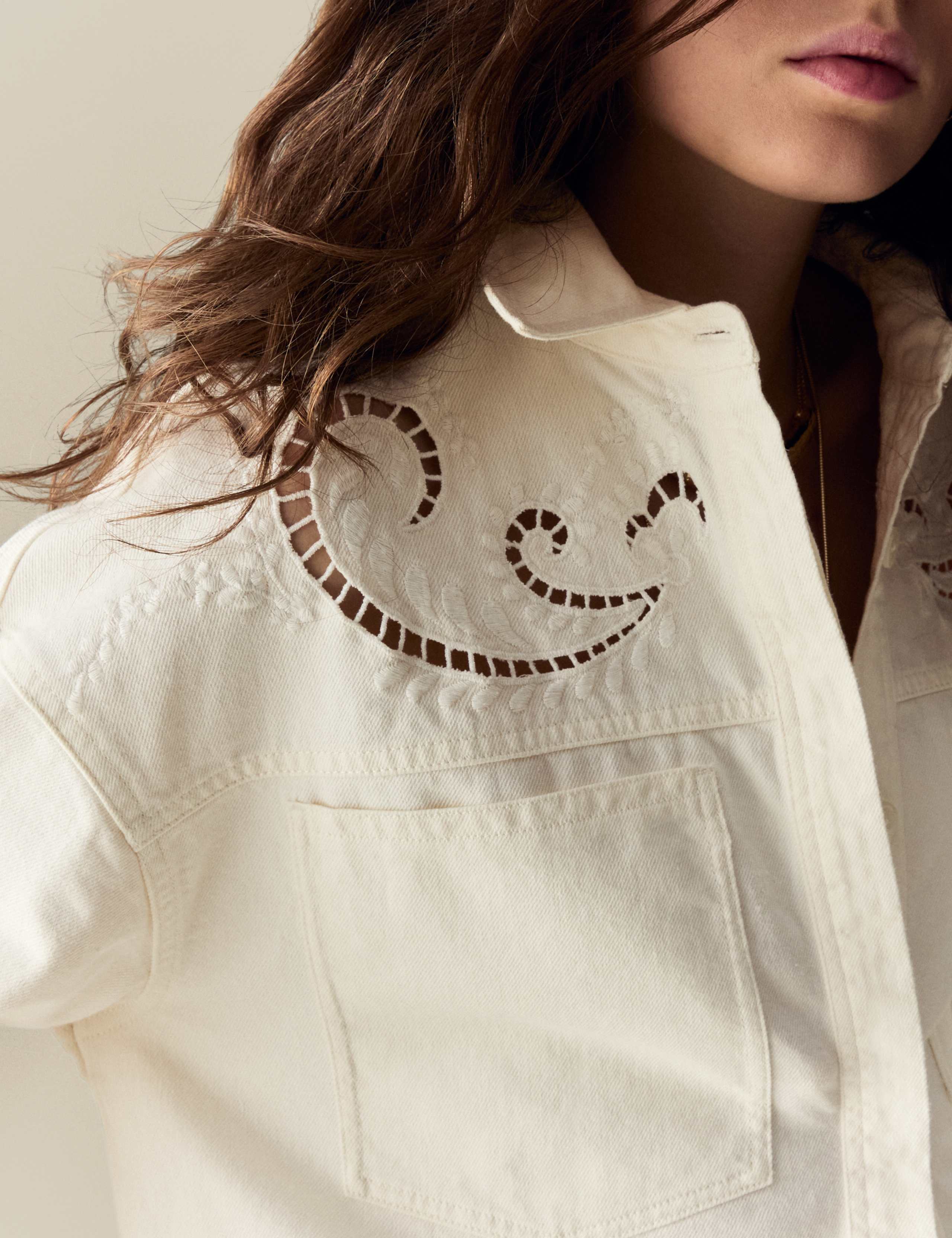 Pure Cotton Denim Collared Cutwork Shirt 4 of 7
