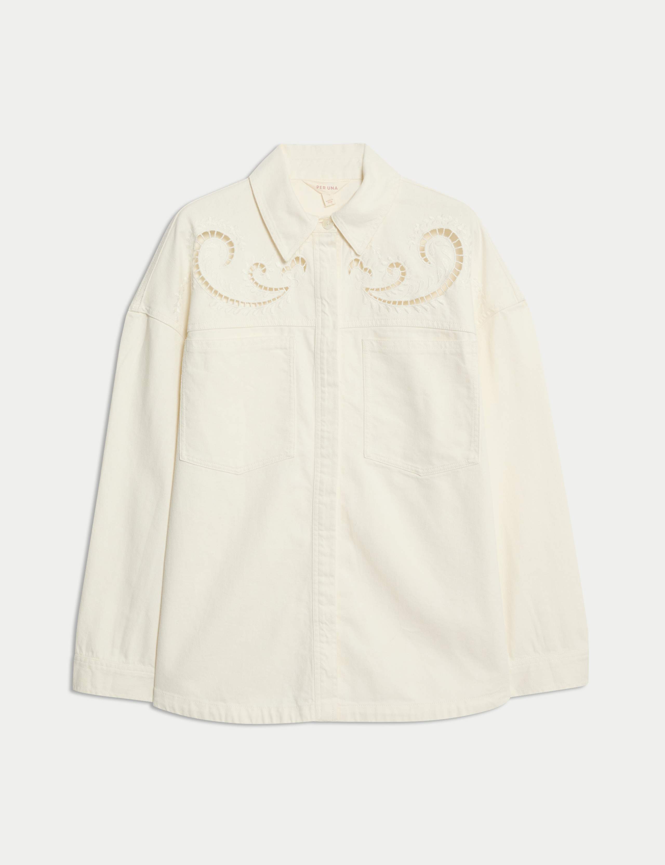 Pure Cotton Denim Collared Cutwork Shirt 2 of 7