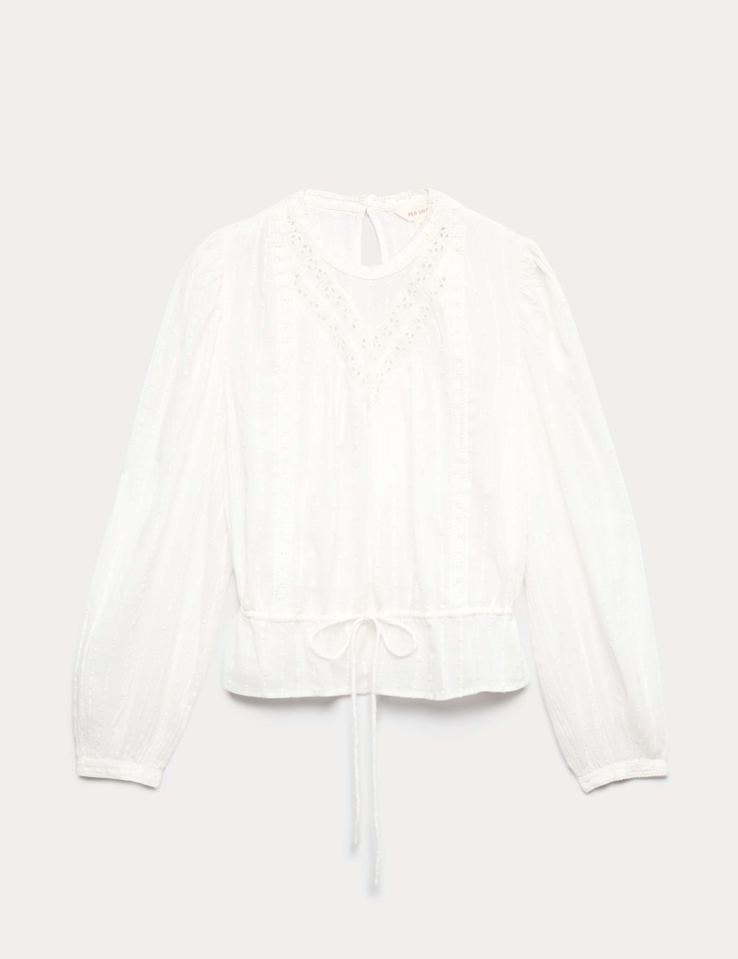 Pure Cotton Textured Tie Waist Blouse 2 of 6