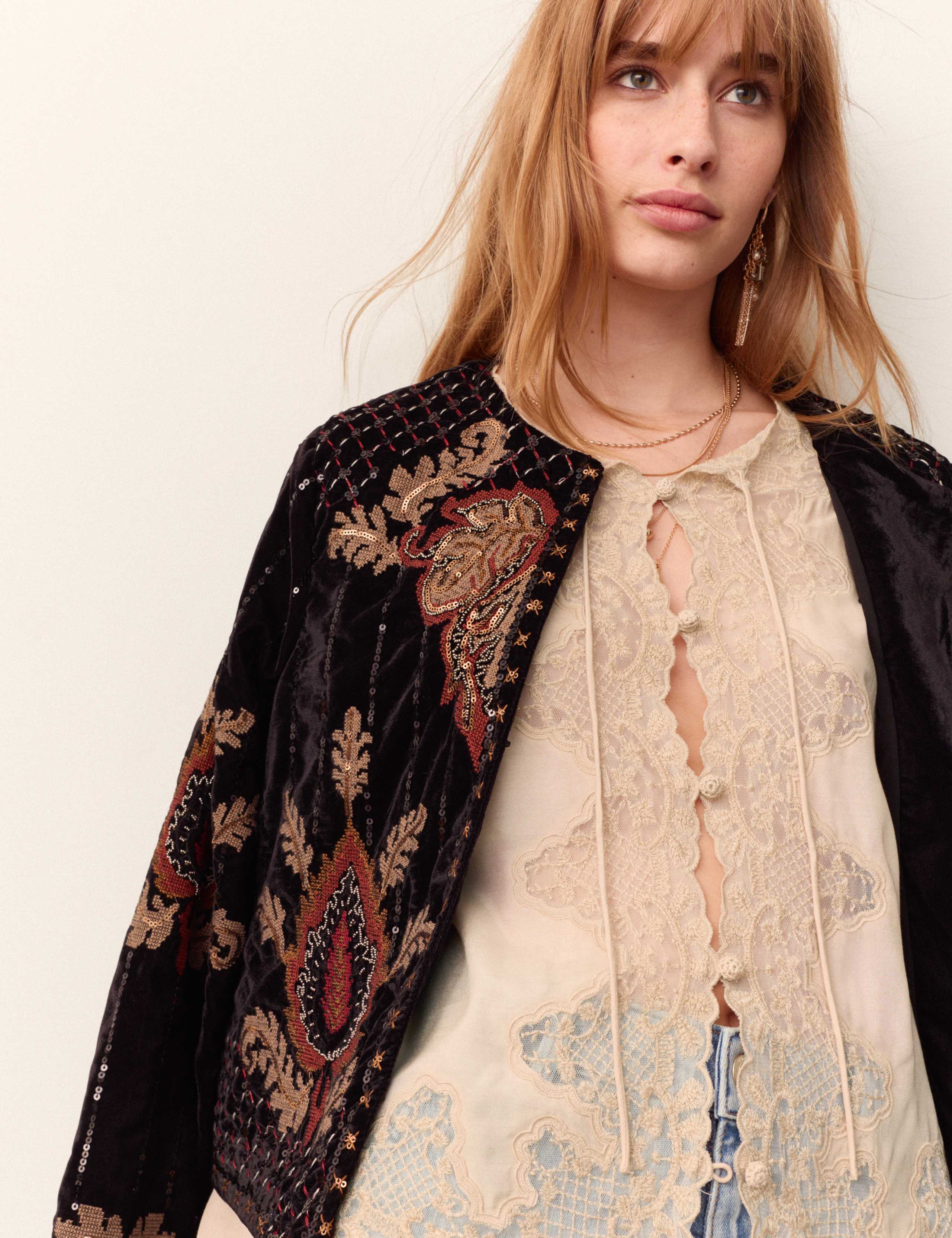 Lace Crew Neck Tie Front Blouse 4 of 6