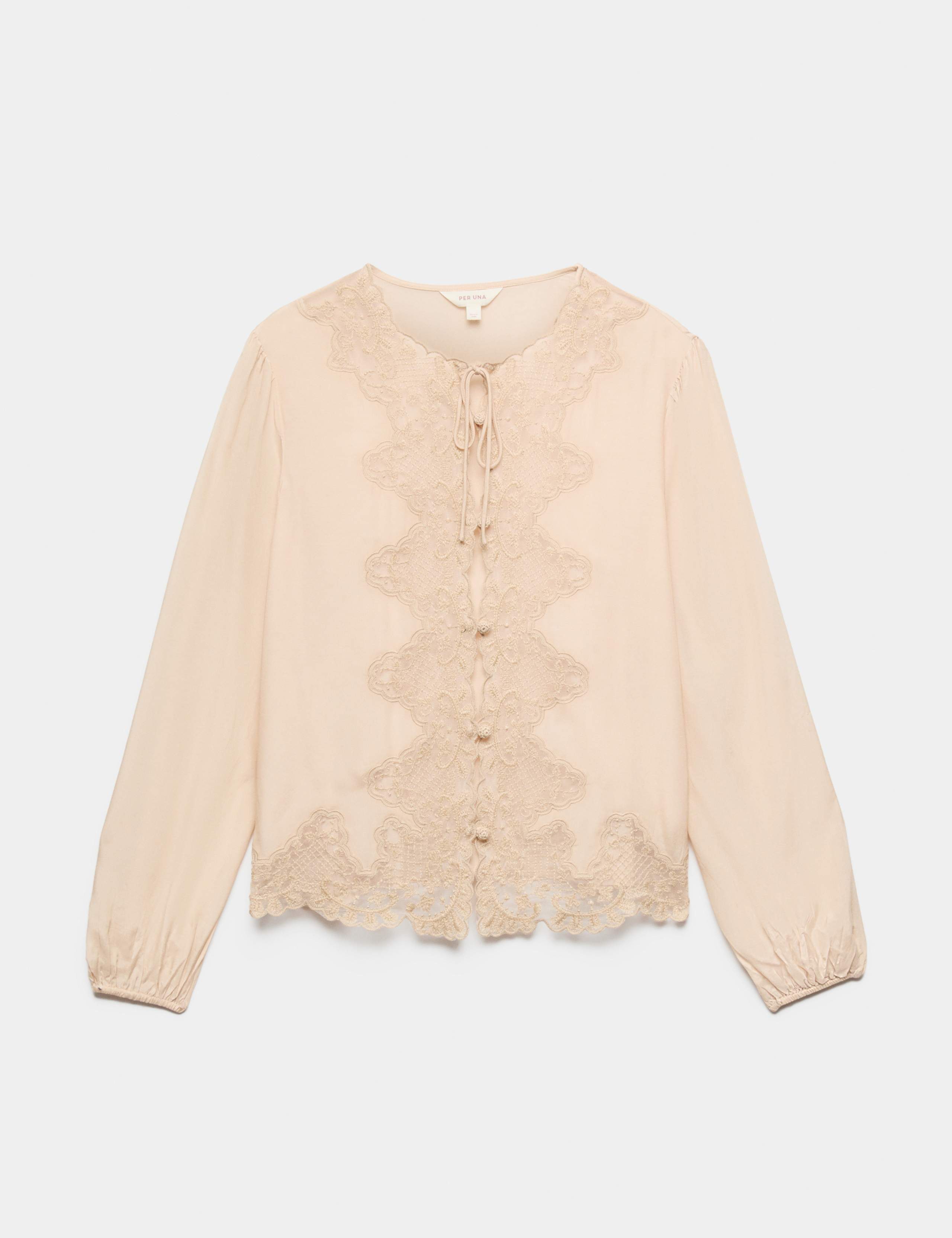 Lace Crew Neck Tie Front Blouse 2 of 6