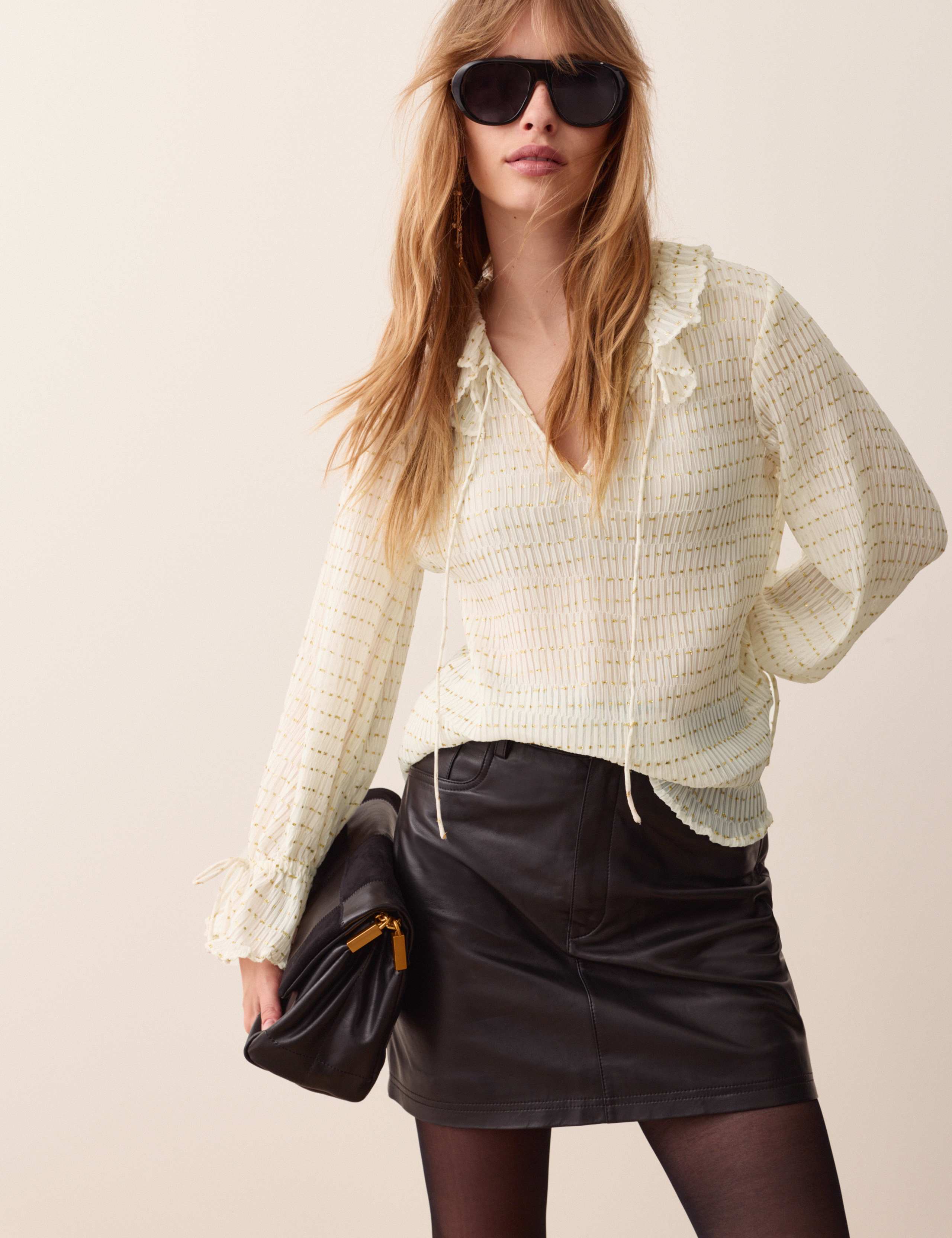 Striped Ruffle Tie Neck Blouse 1 of 6