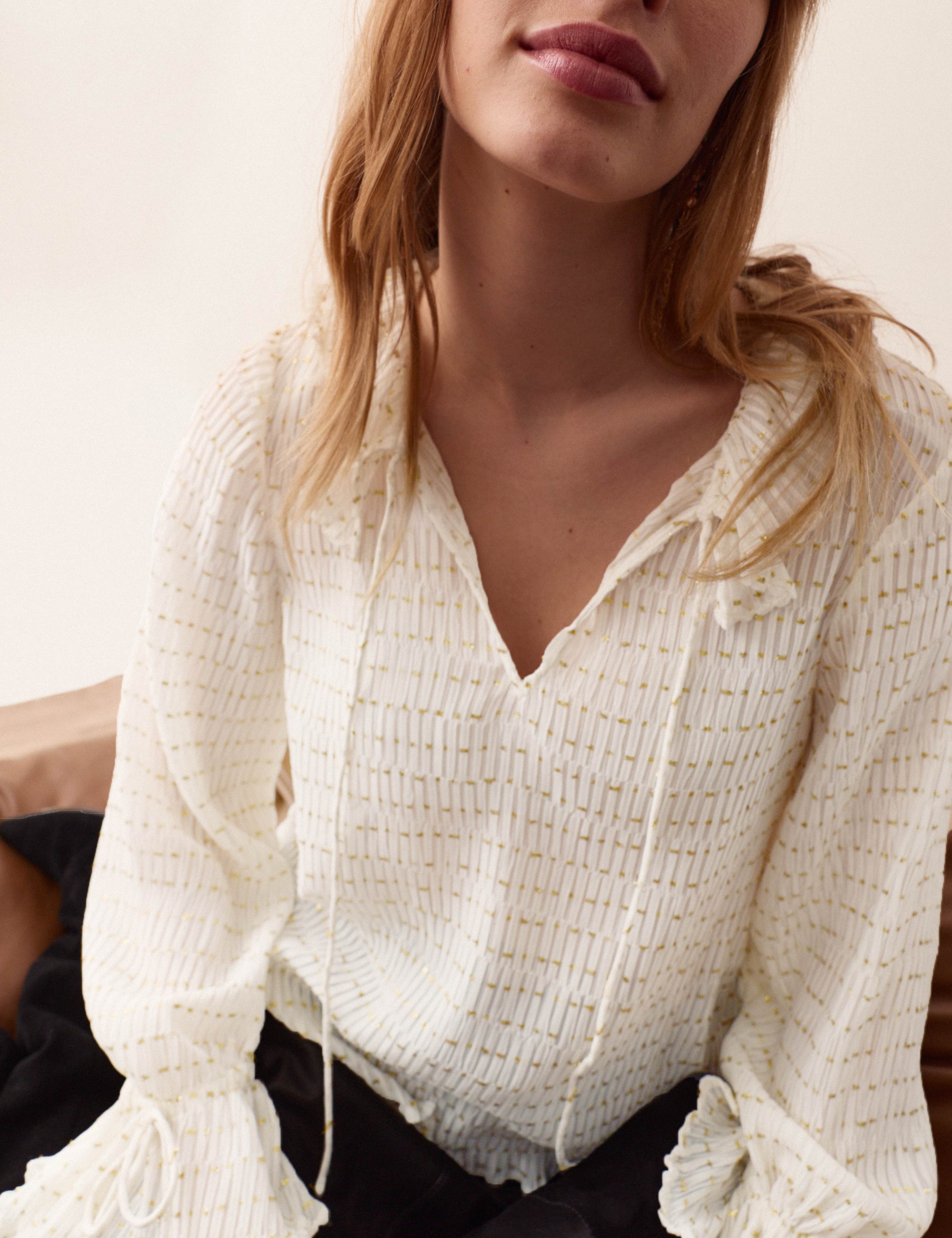 Striped Ruffle Tie Neck Blouse 3 of 6
