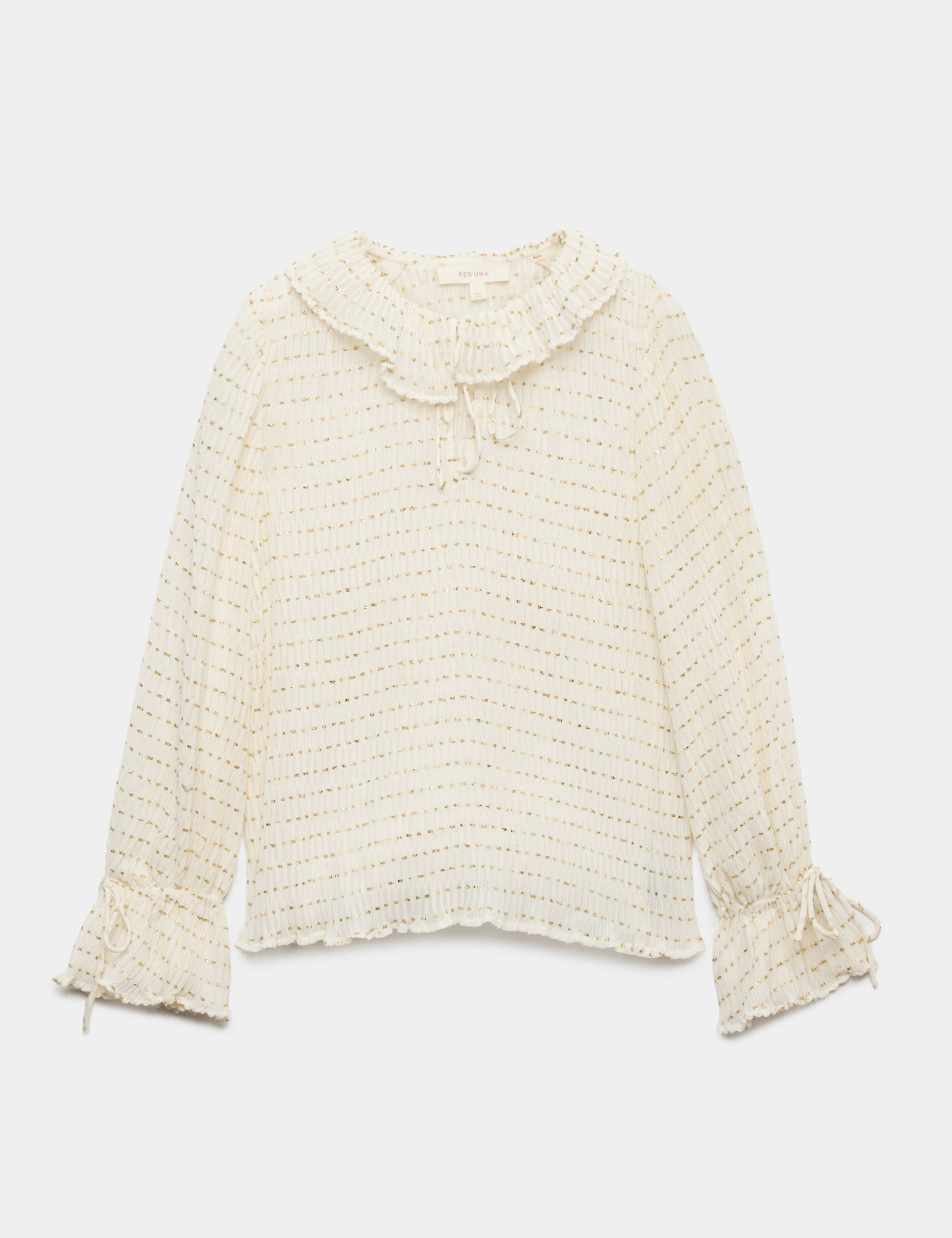 Striped Ruffle Tie Neck Blouse 2 of 6