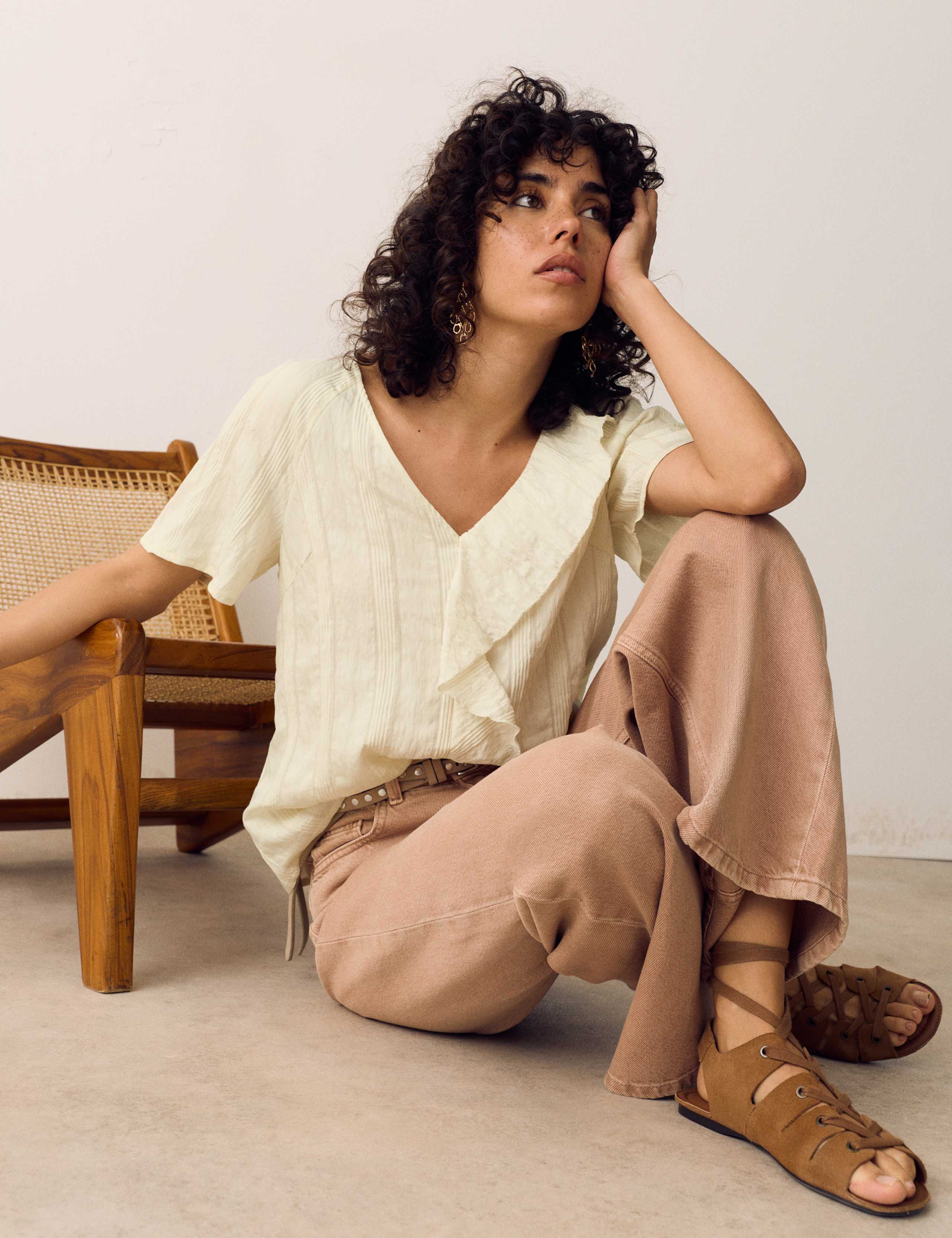Striped Ruffle Front V-Neck Blouse 1 of 6