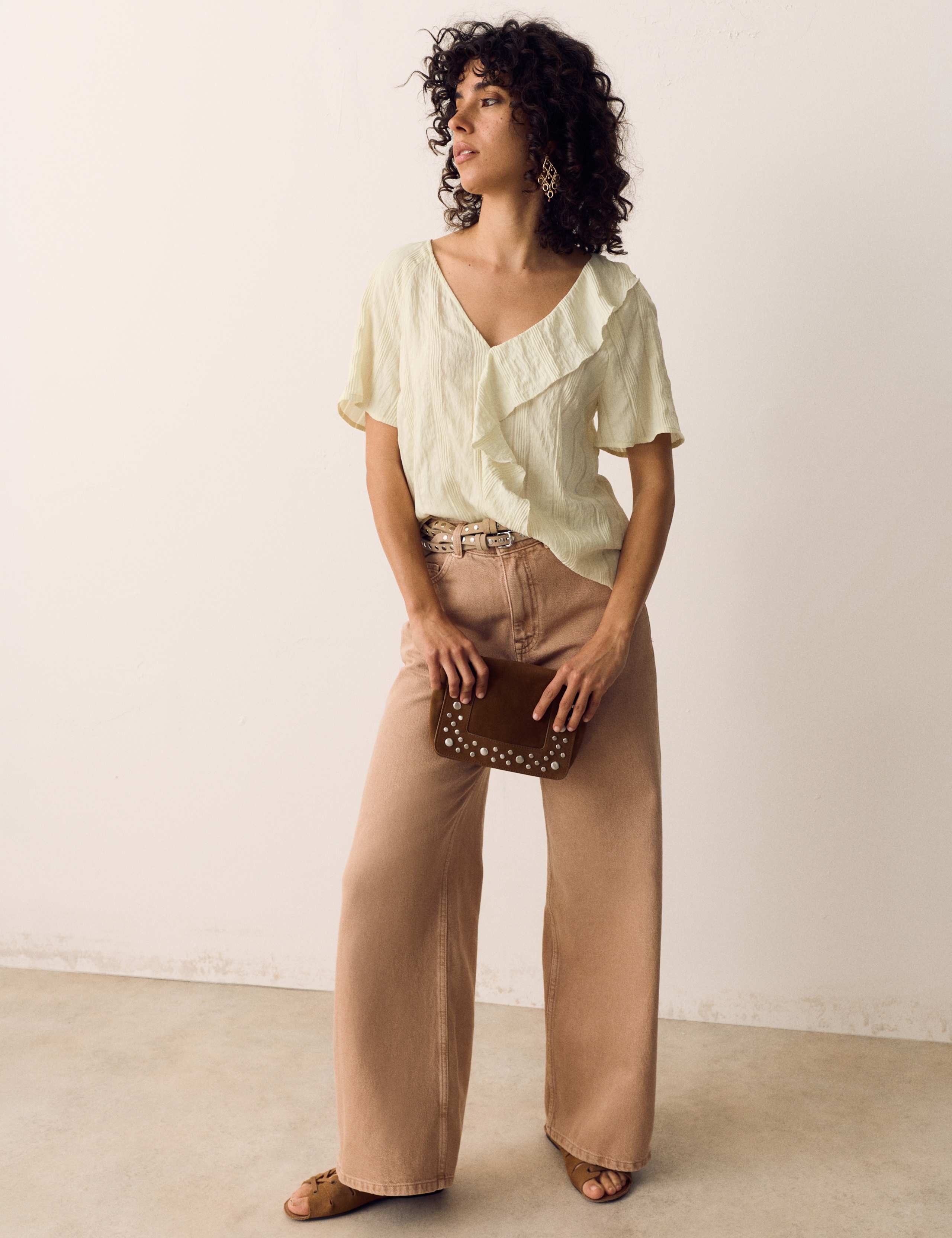 Striped Ruffle Front V-Neck Blouse 3 of 6