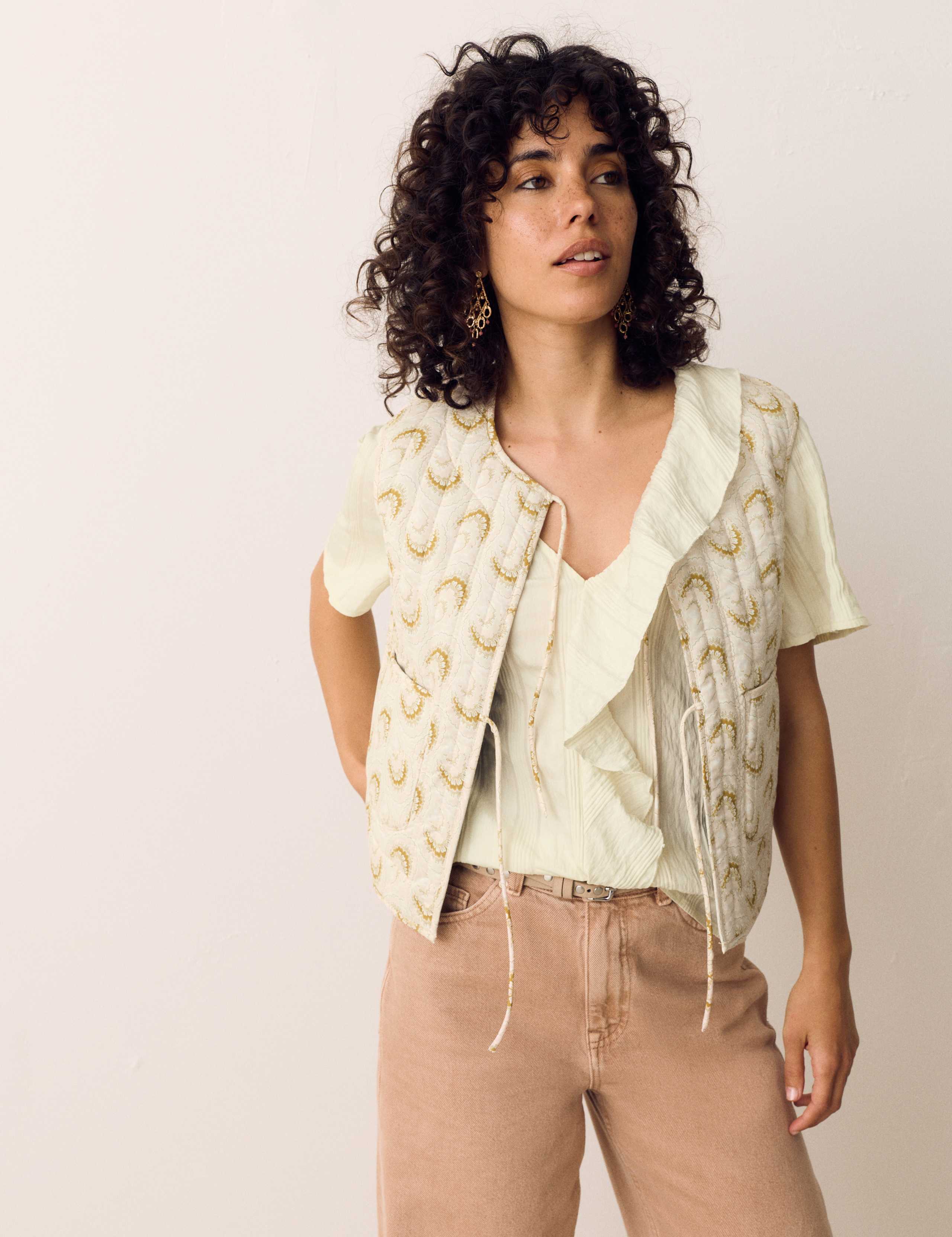 Striped Ruffle Front V-Neck Blouse 5 of 6
