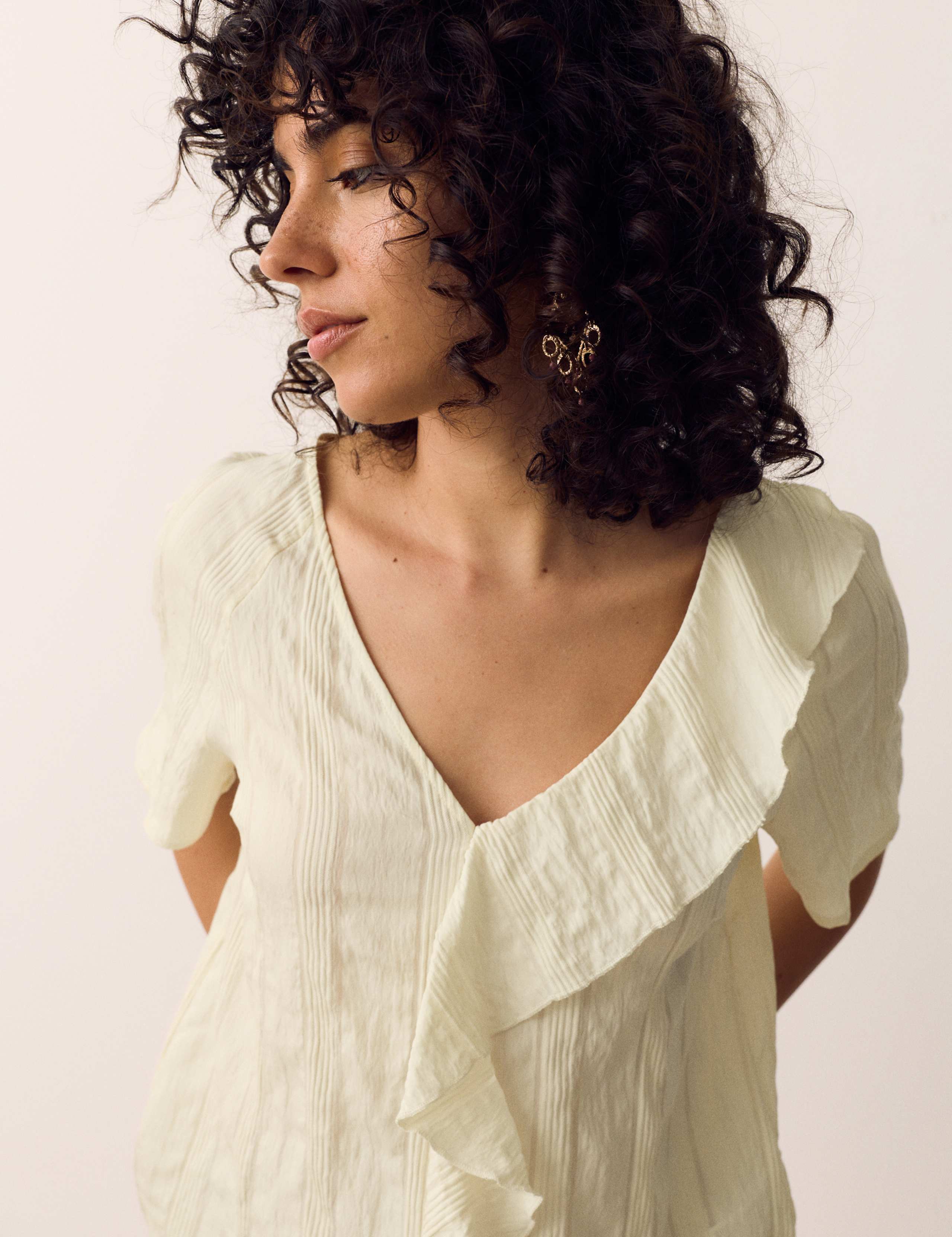 Striped Ruffle Front V-Neck Blouse 6 of 6
