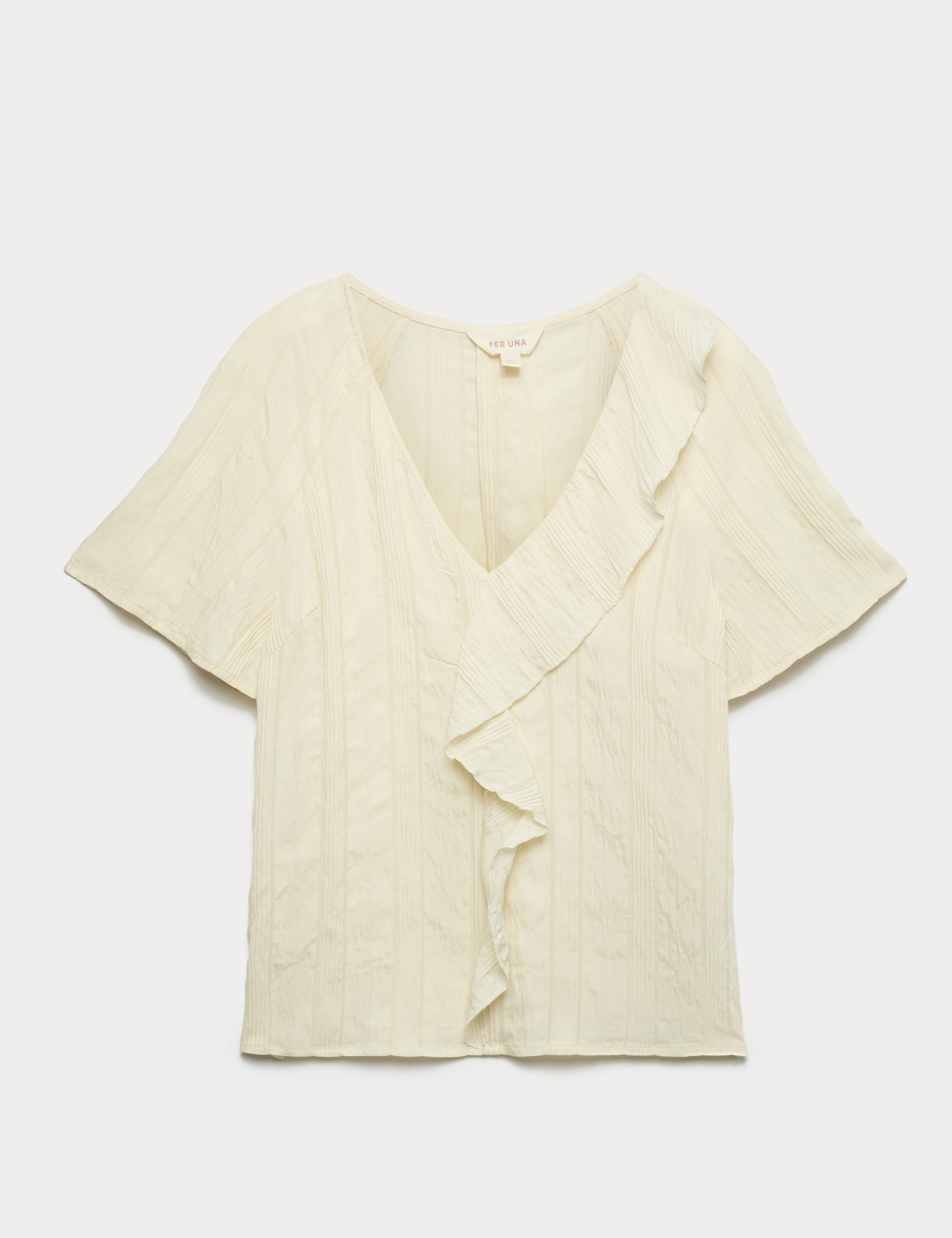 Striped Ruffle Front V-Neck Blouse 2 of 6