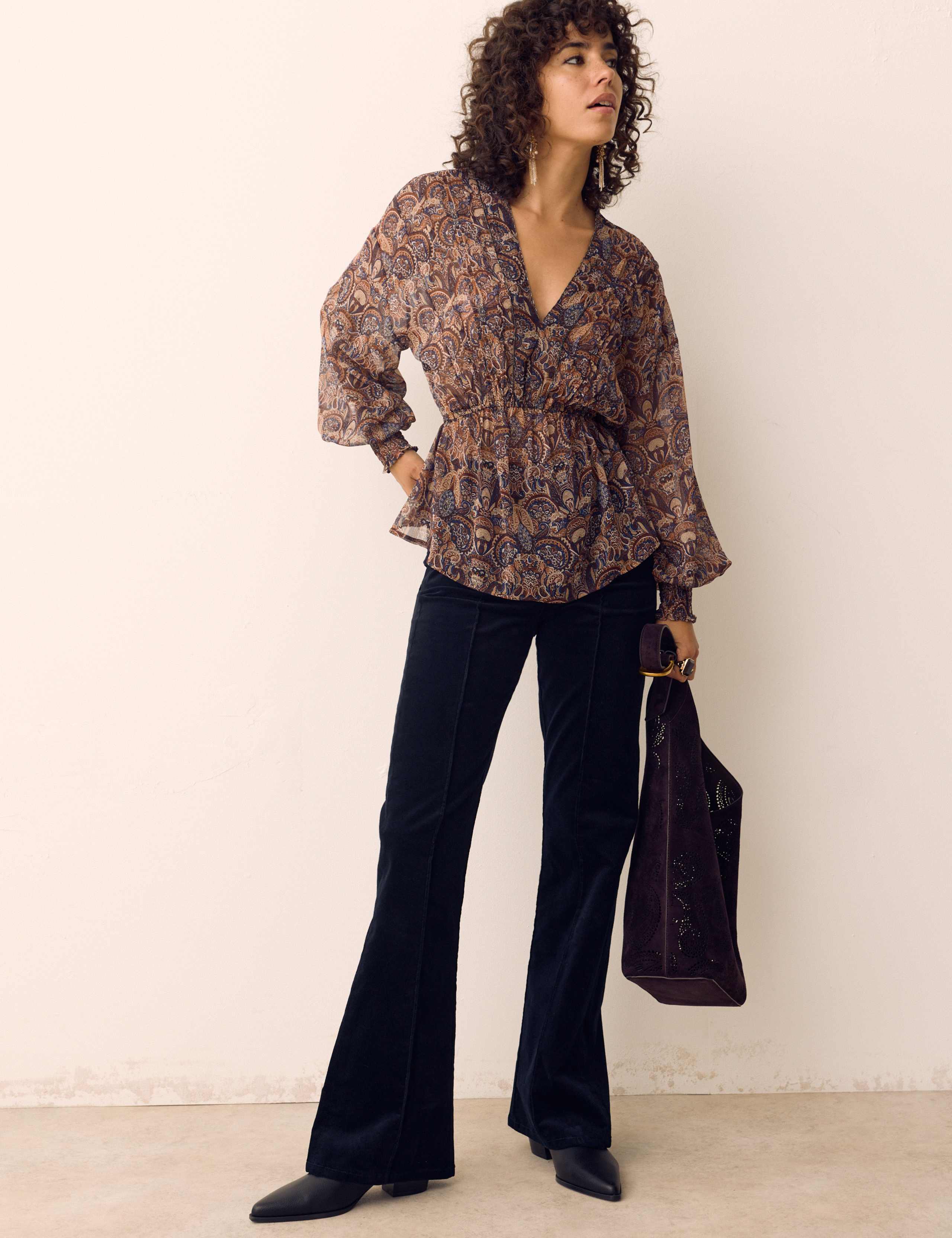 Paisley Floral V Neck Shirred Blouse 3 of 7