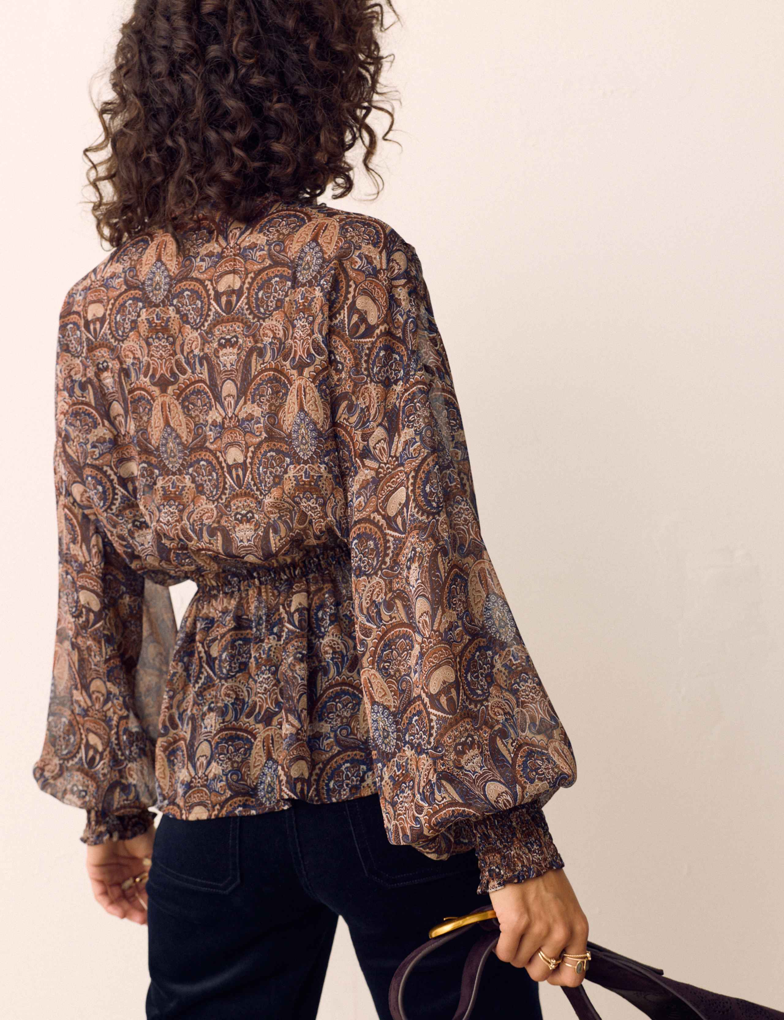 Paisley Floral V Neck Shirred Blouse 5 of 7