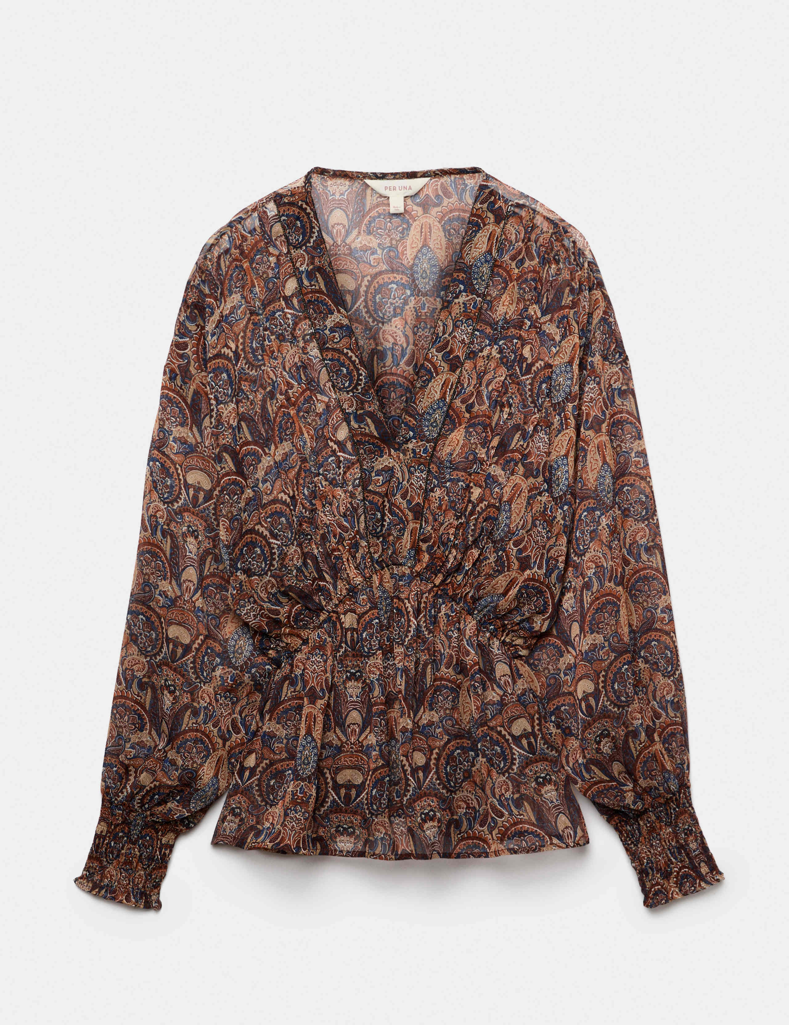 Paisley Floral V Neck Shirred Blouse 2 of 7