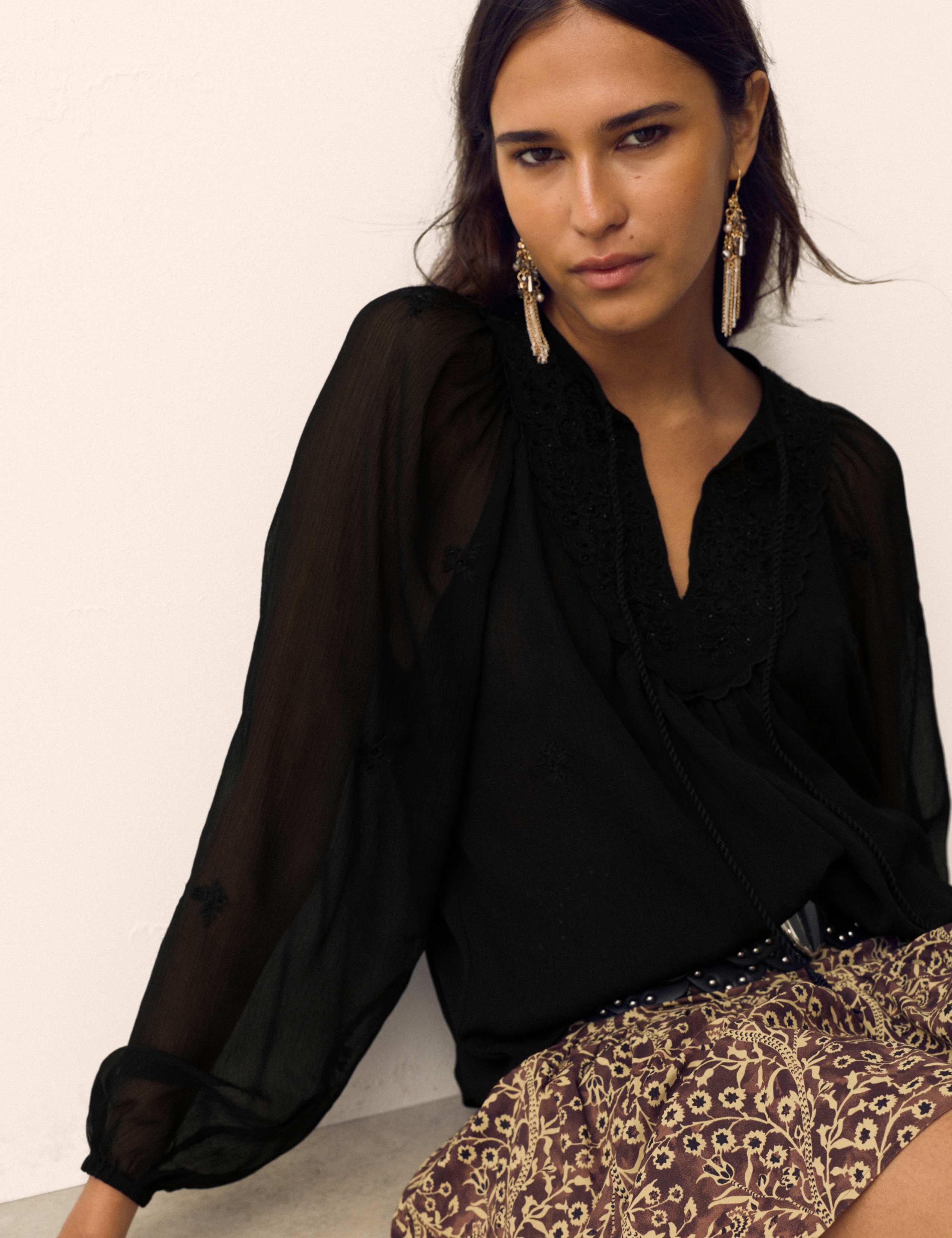 Chiffon Beaded Tie Neck Blouse 6 of 6