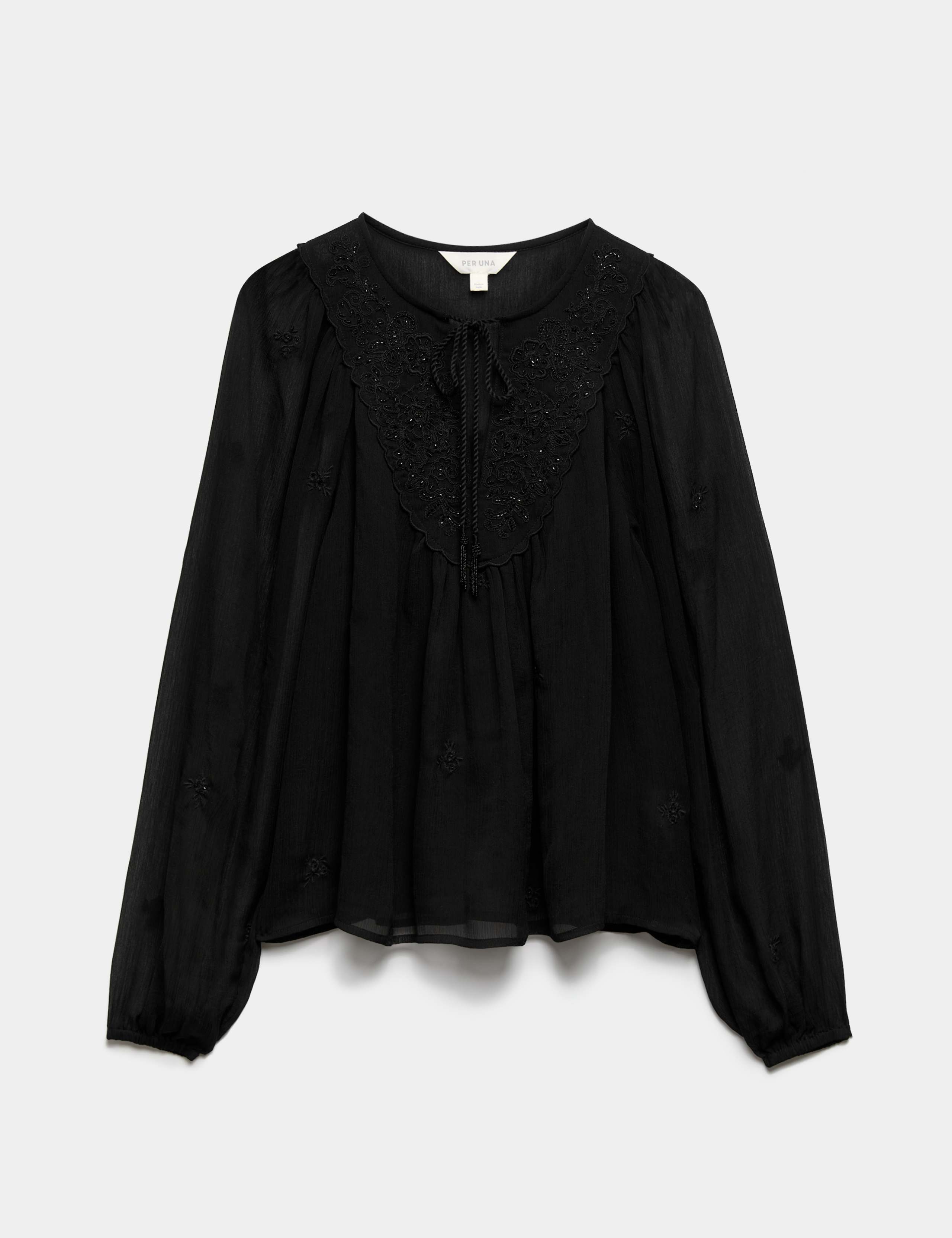 Chiffon Beaded Tie Neck Blouse 2 of 6