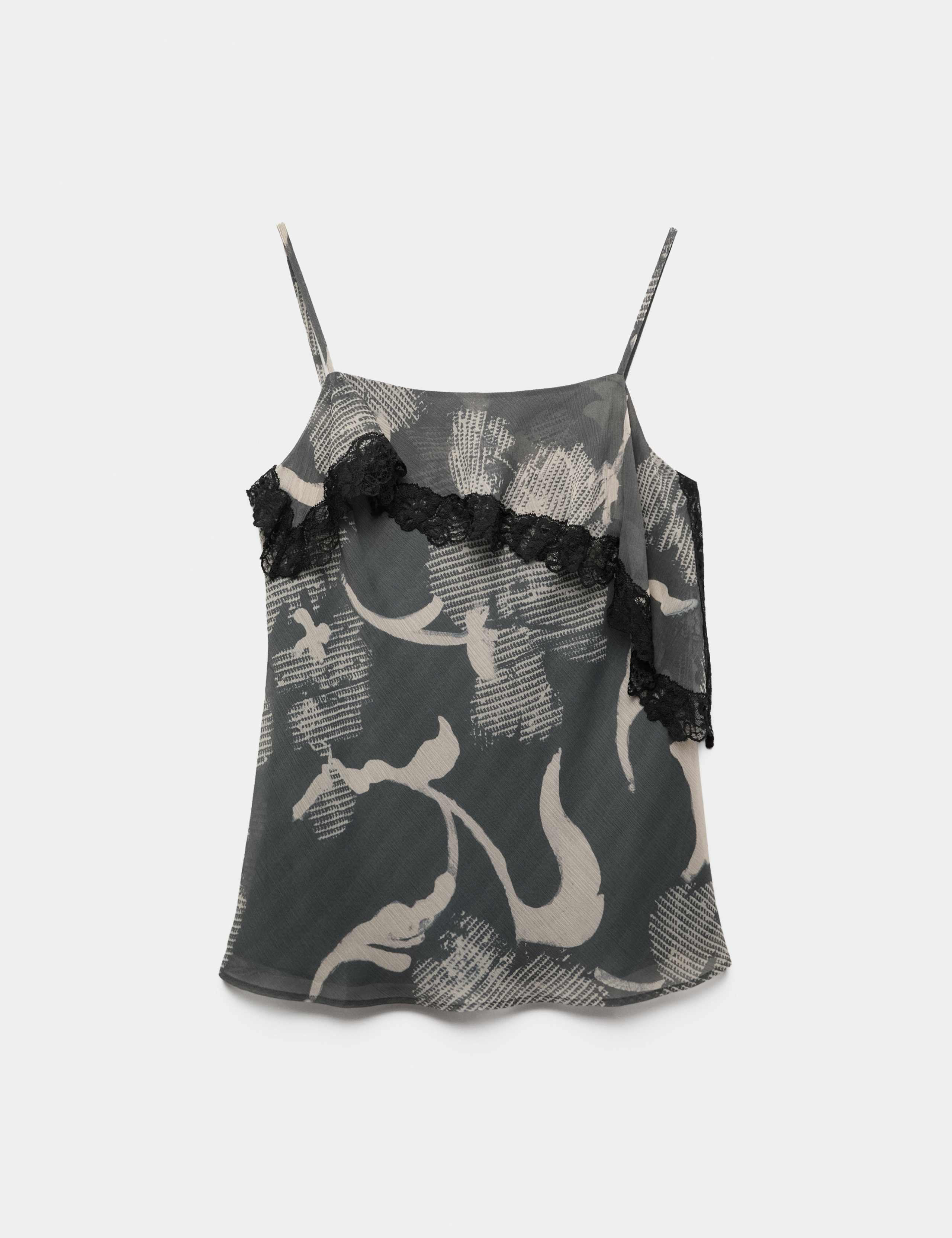 Printed Lace Trim Ruffle Cami Top 2 of 6
