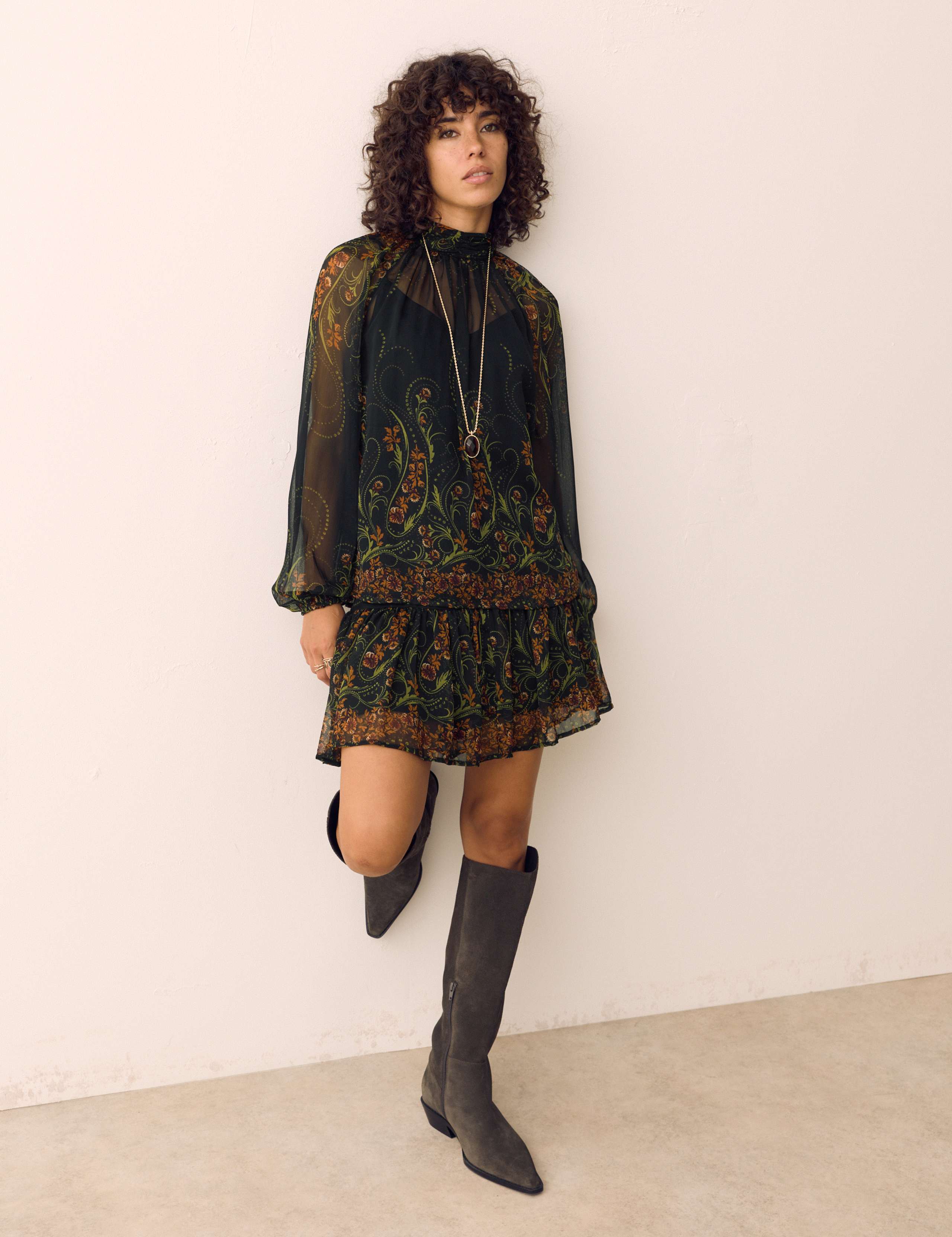 2 Piece Chiffon Floral High Neck Blouse 1 of 5
