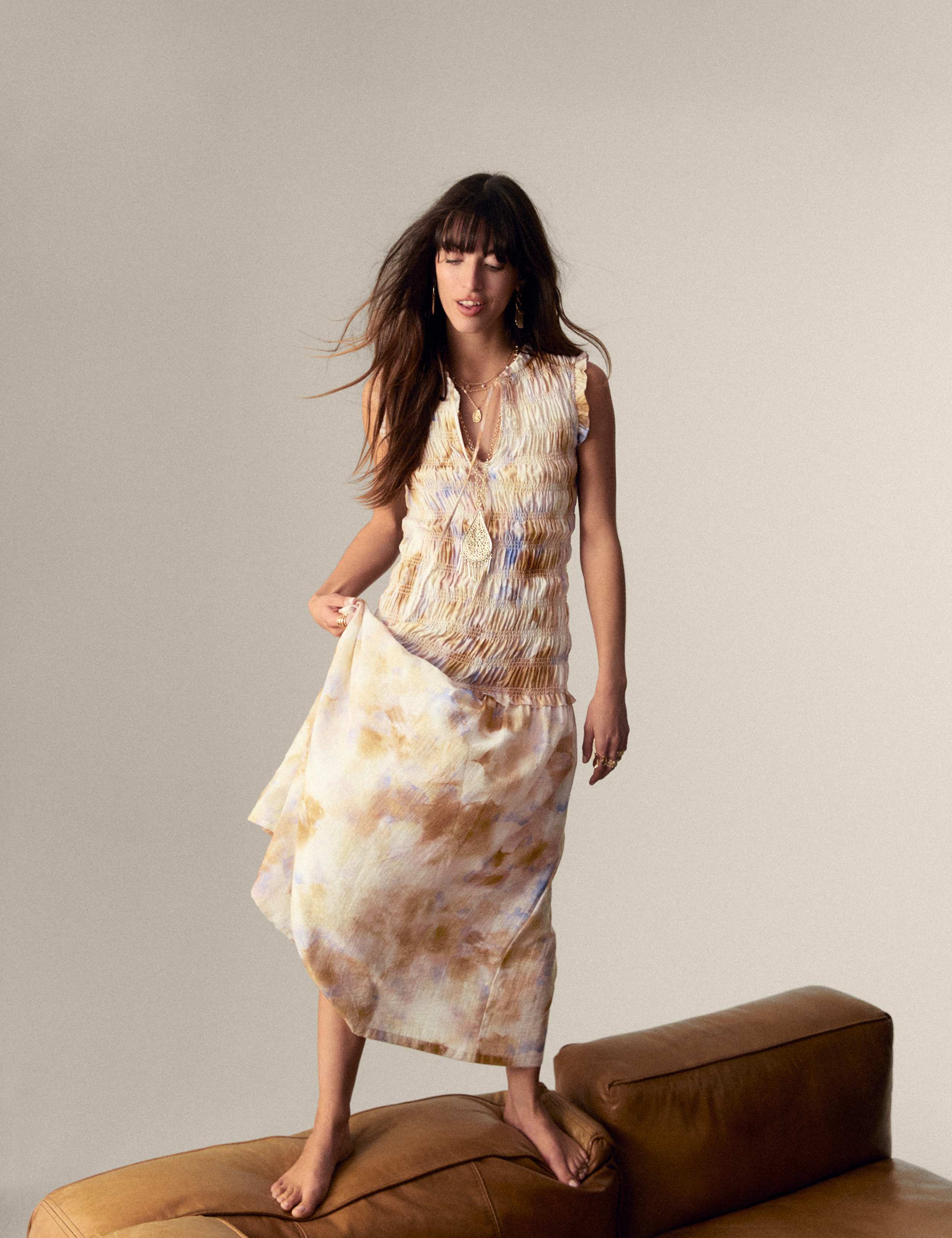 Printed Tie Neck Maxi Shirred Dress 3 of 4
