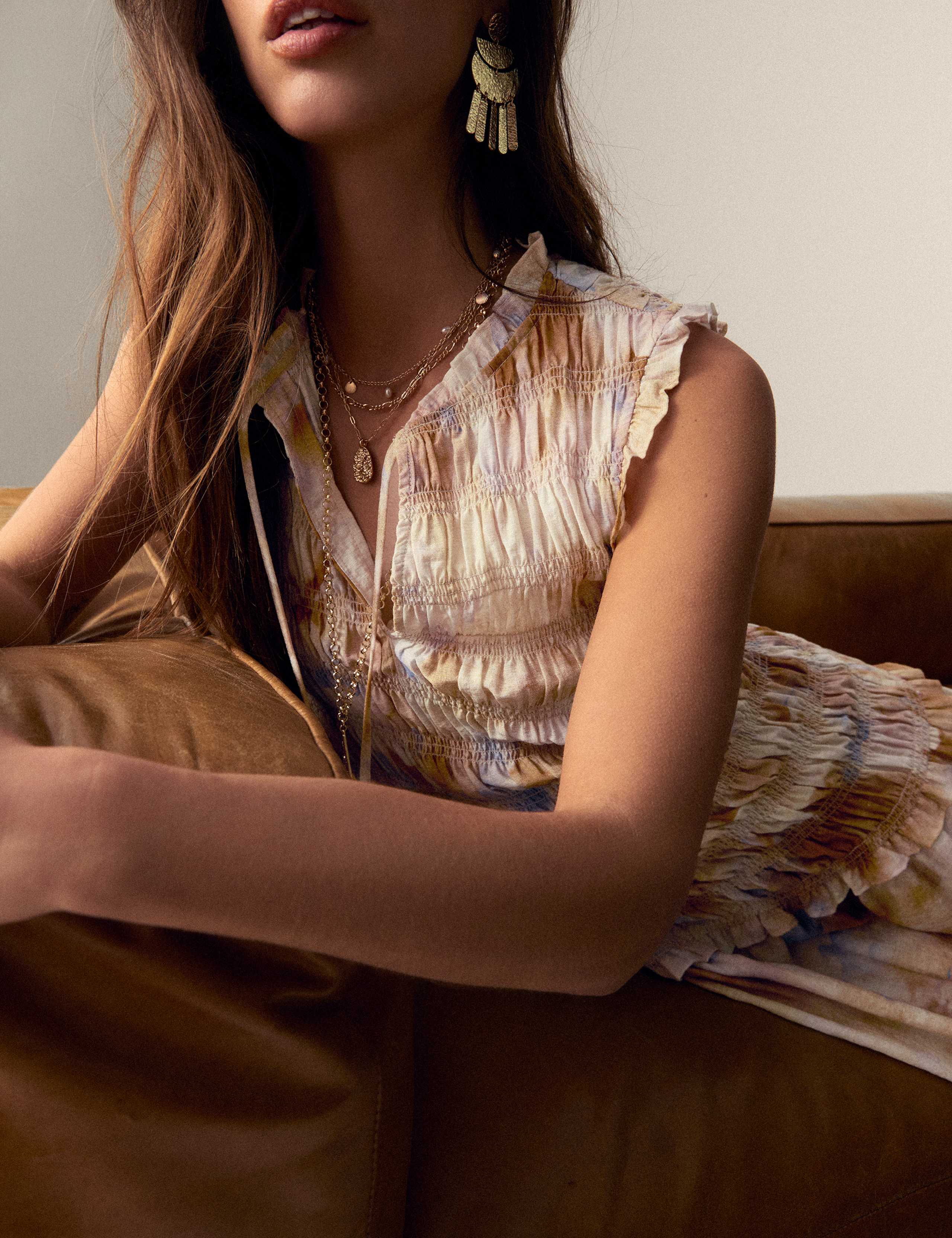 Printed Tie Neck Maxi Shirred Dress 4 of 4
