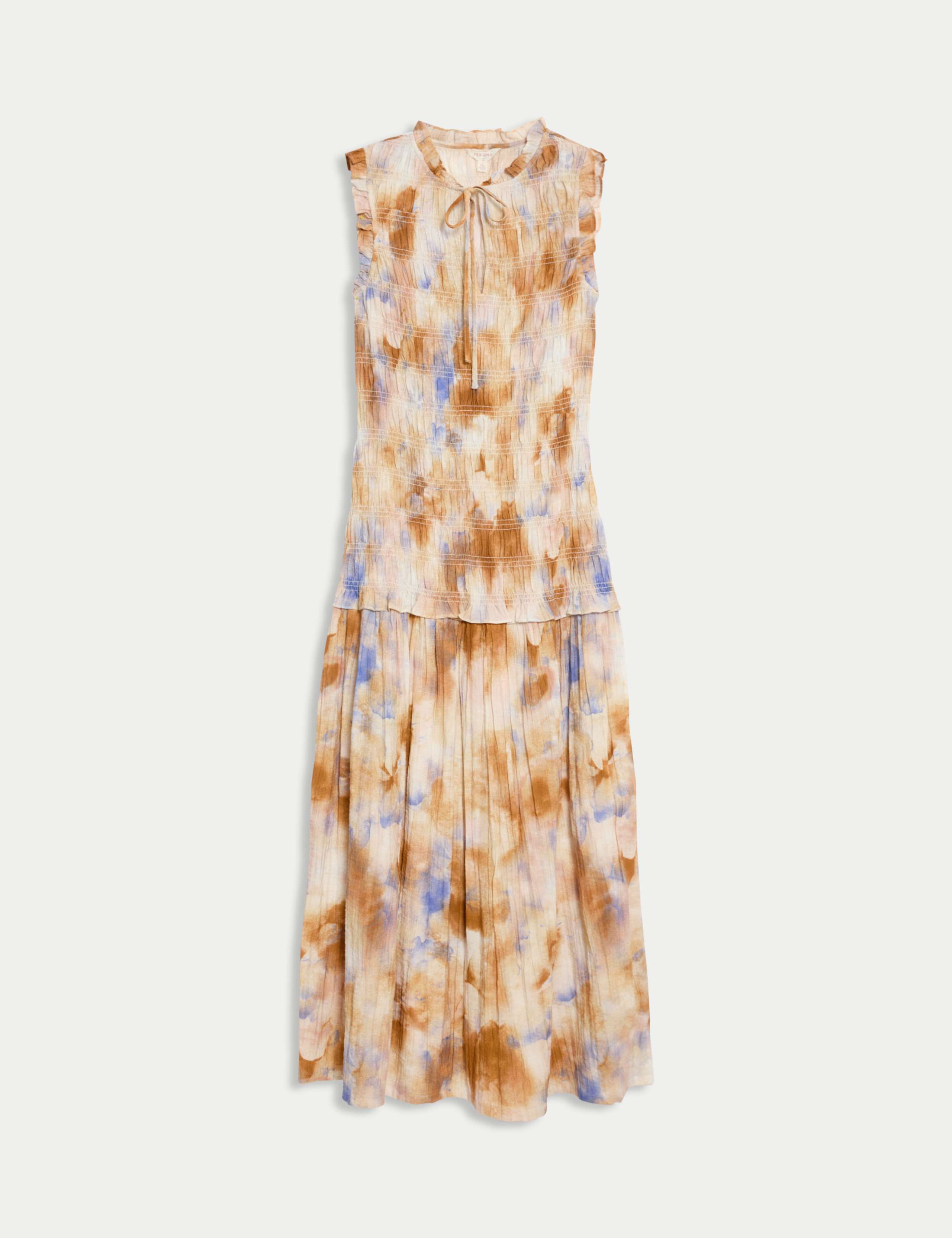 Printed Tie Neck Maxi Shirred Dress 2 of 4