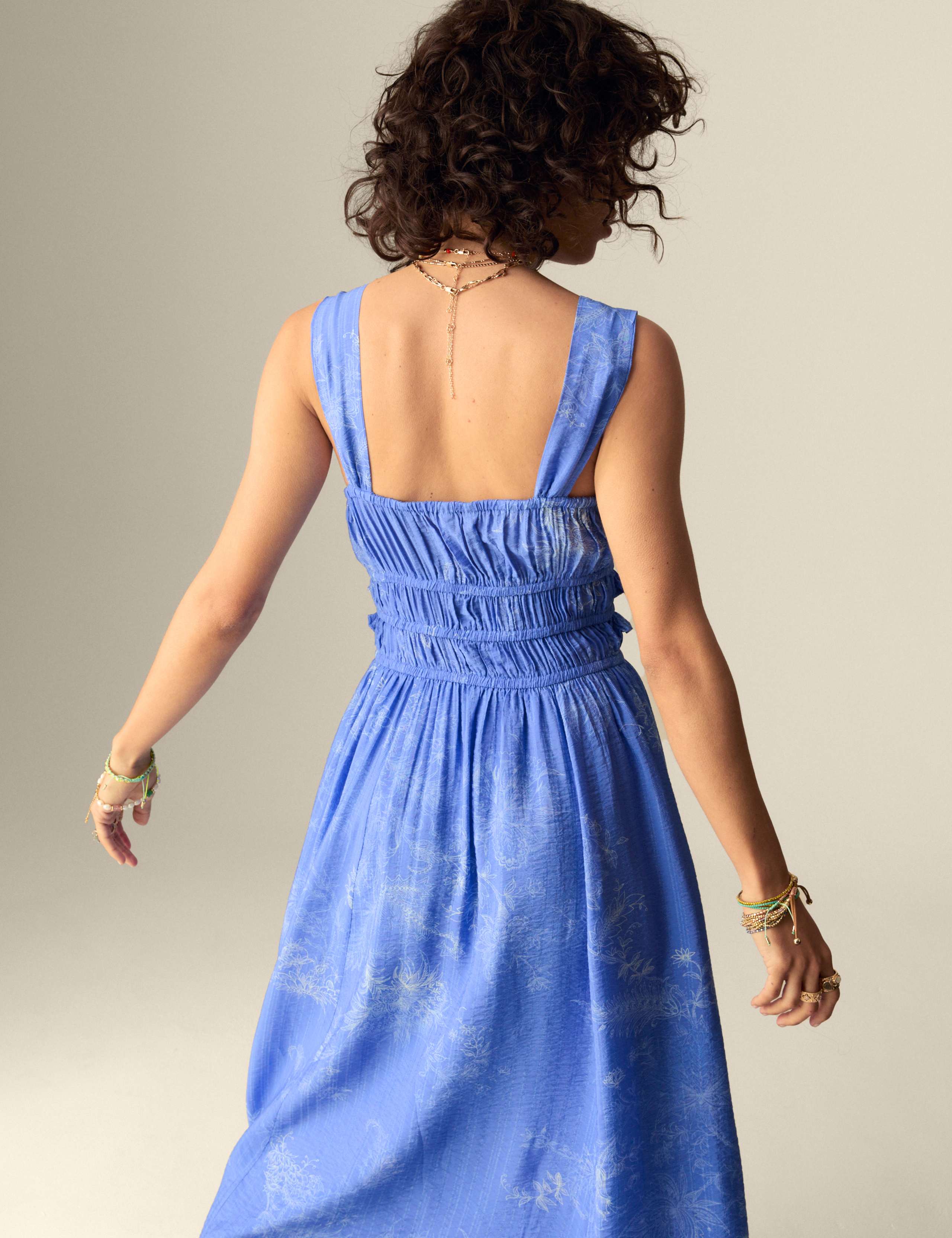 Printed Square Neck Ruffle Midi Shirred Dress 4 of 6