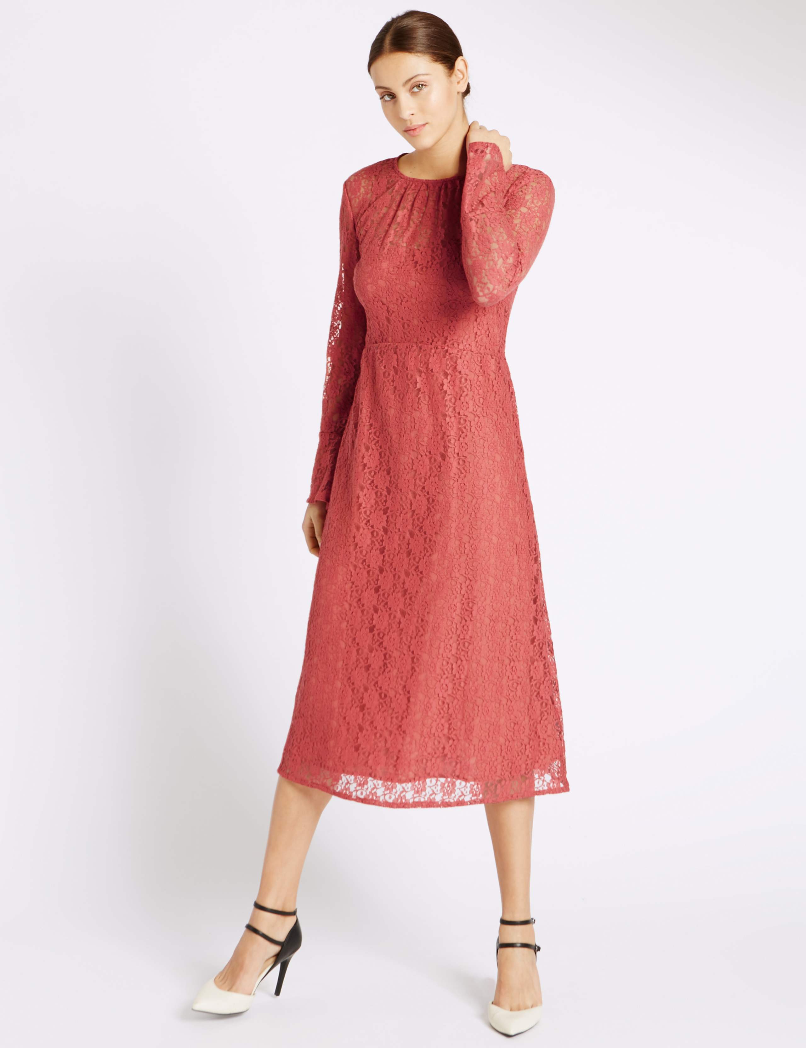 Lace Lined Long Sleeve Shift Dress 1 of 4
