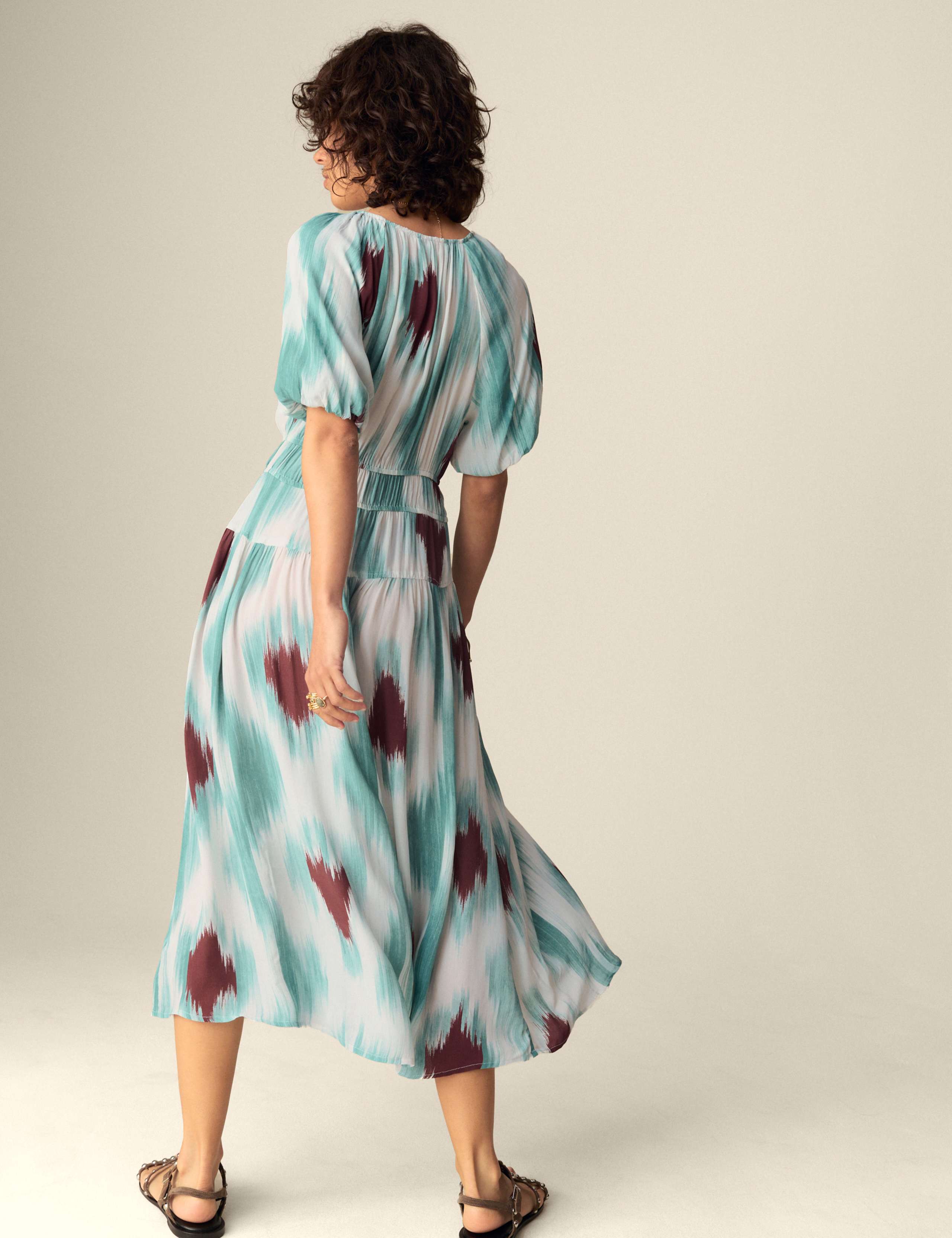 Printed Notch Neck Puff Sleeve Midaxi Waisted Dress 5 of 6