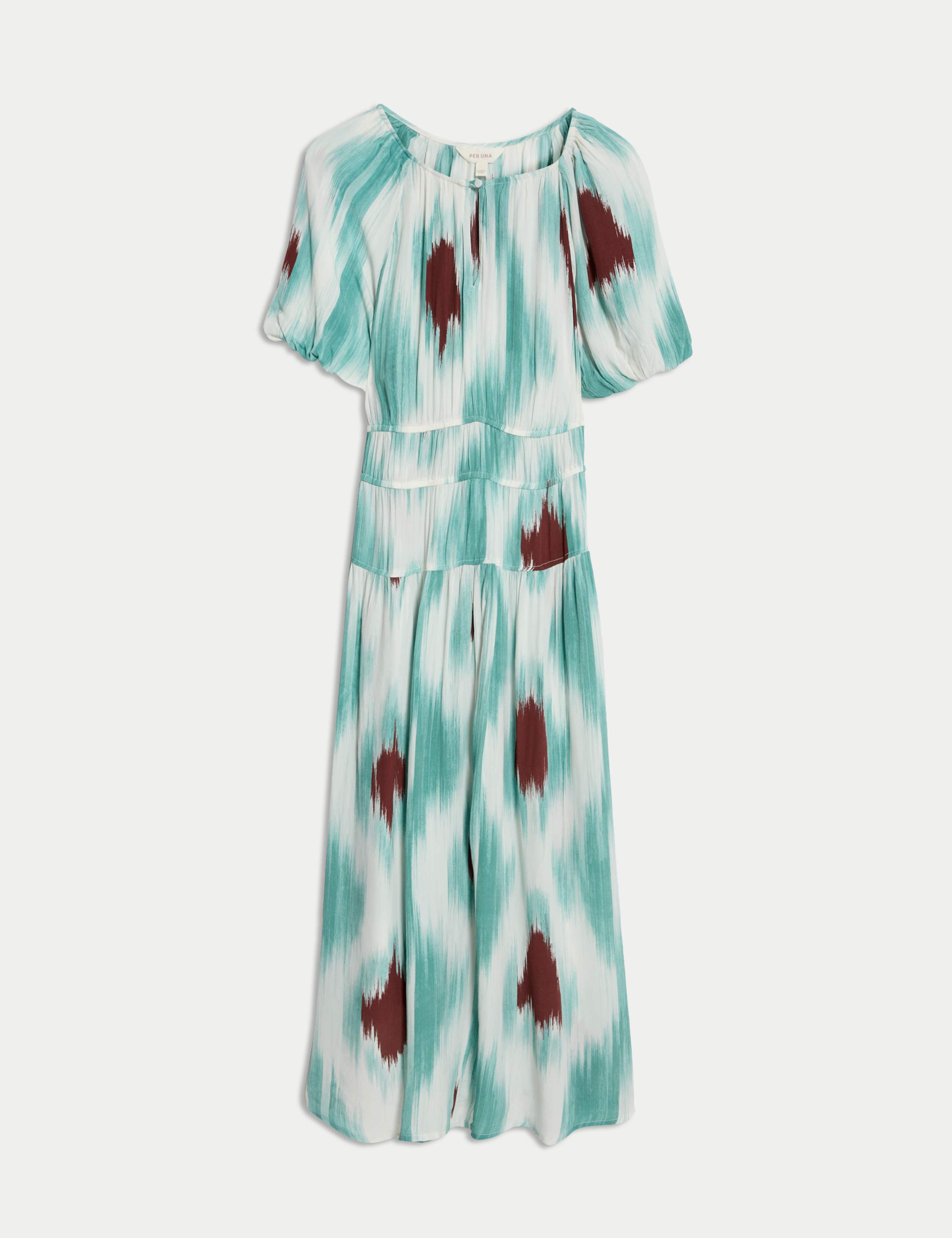 Printed Notch Neck Puff Sleeve Midaxi Waisted Dress 2 of 6