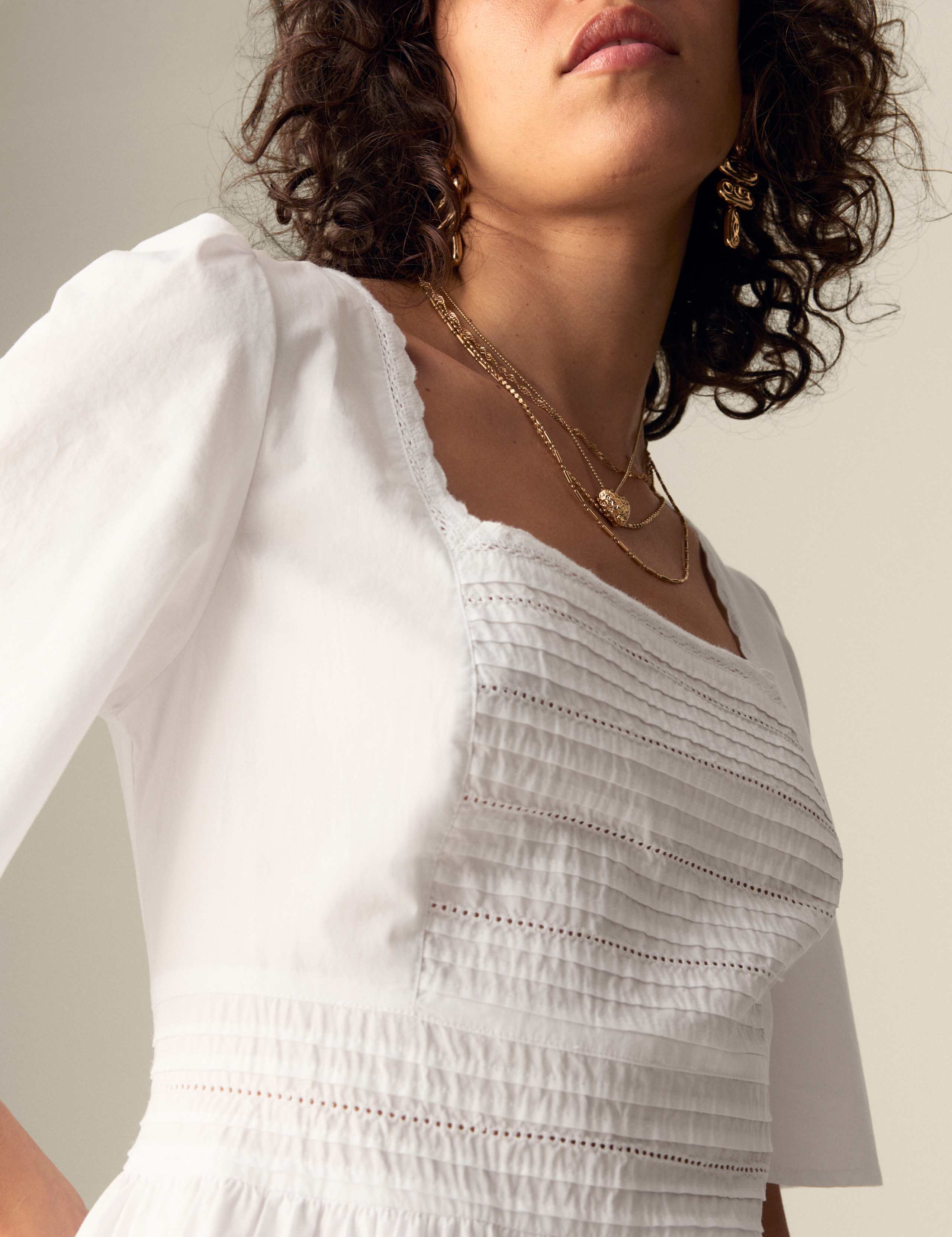 Pure Cotton Square Neck Crochet Detail Midaxi Tiered Dress 3 of 5