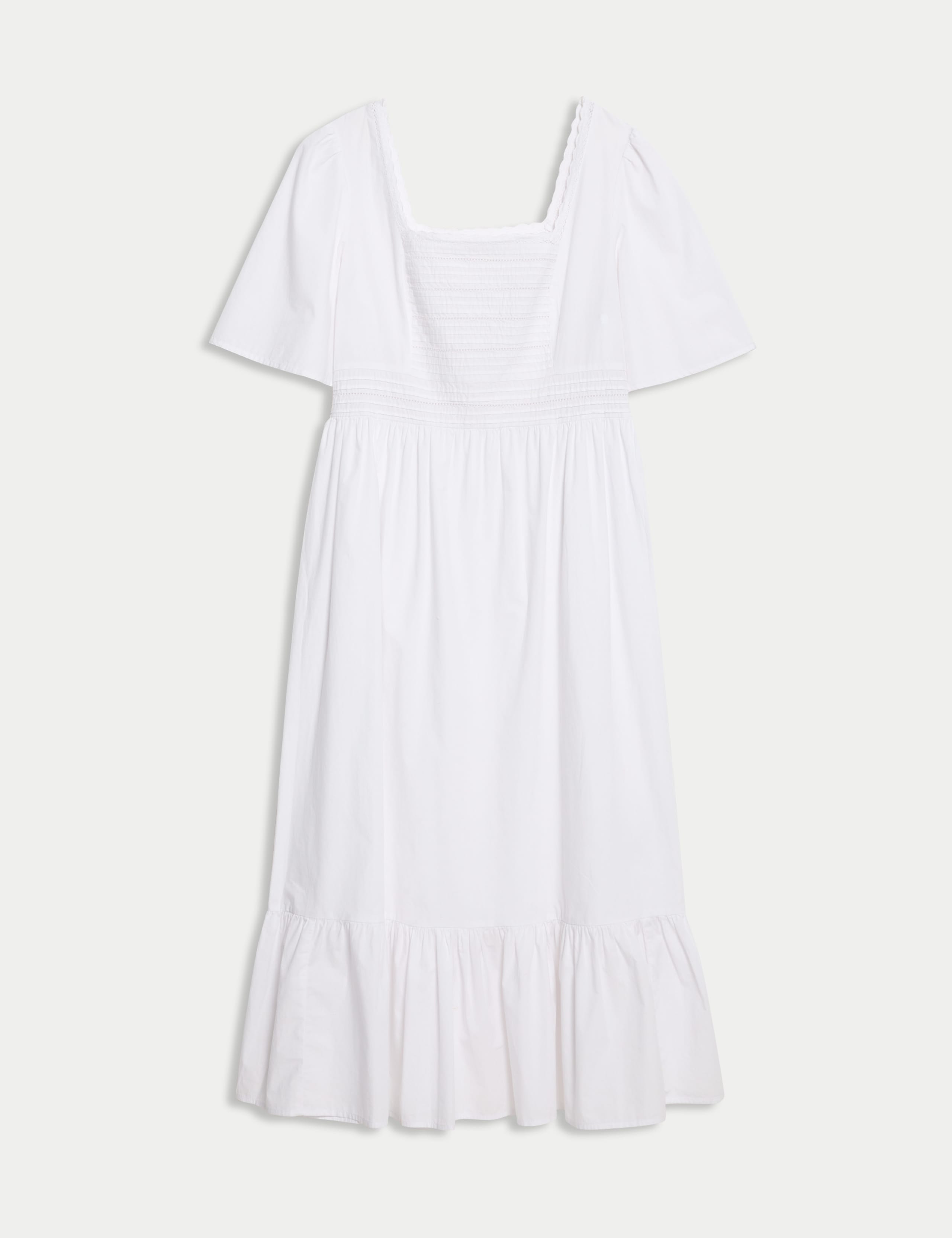 Pure Cotton Square Neck Crochet Detail Midaxi Tiered Dress 2 of 5