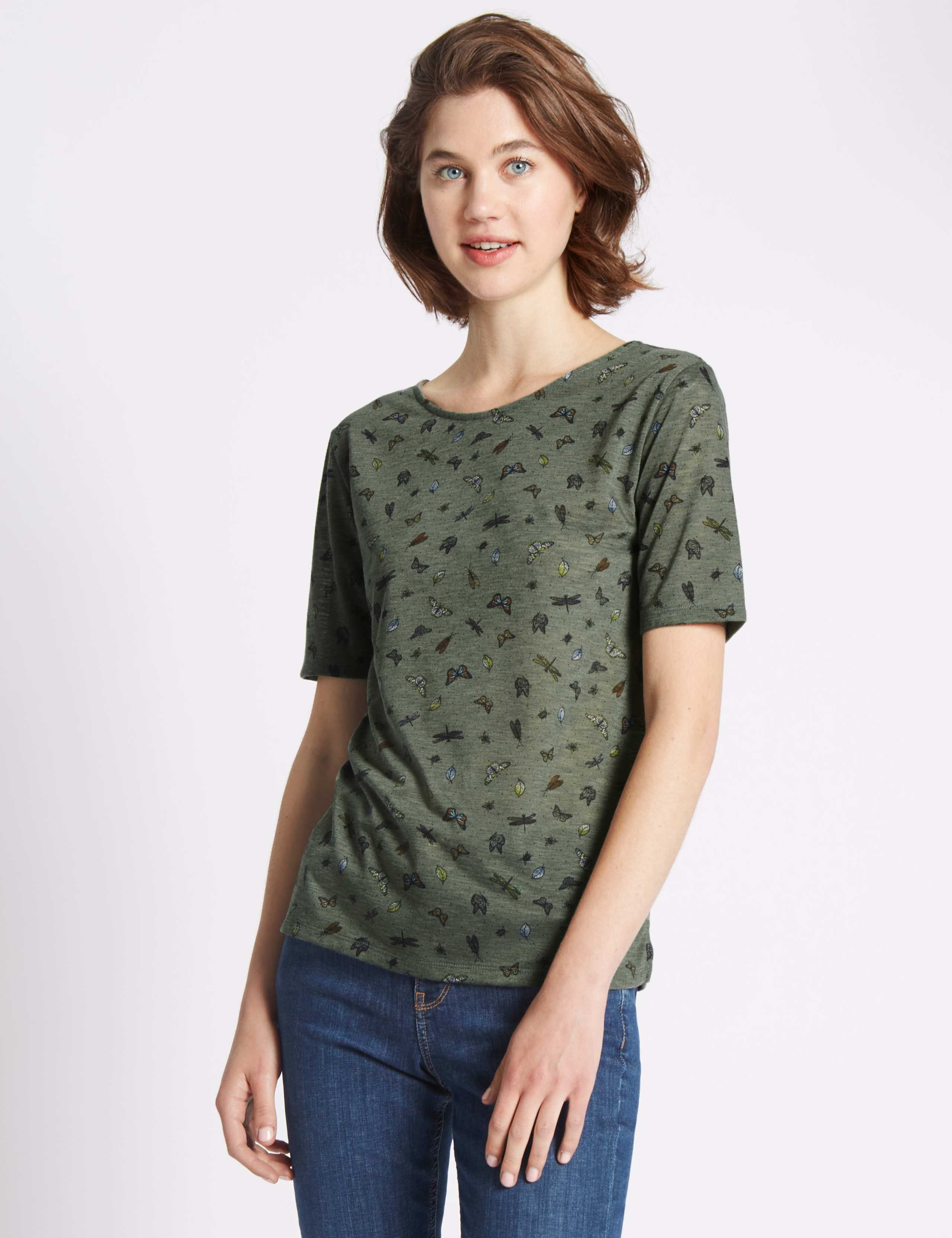 Bug Print 3/4 Sleeve Jersey Top 1 of 3