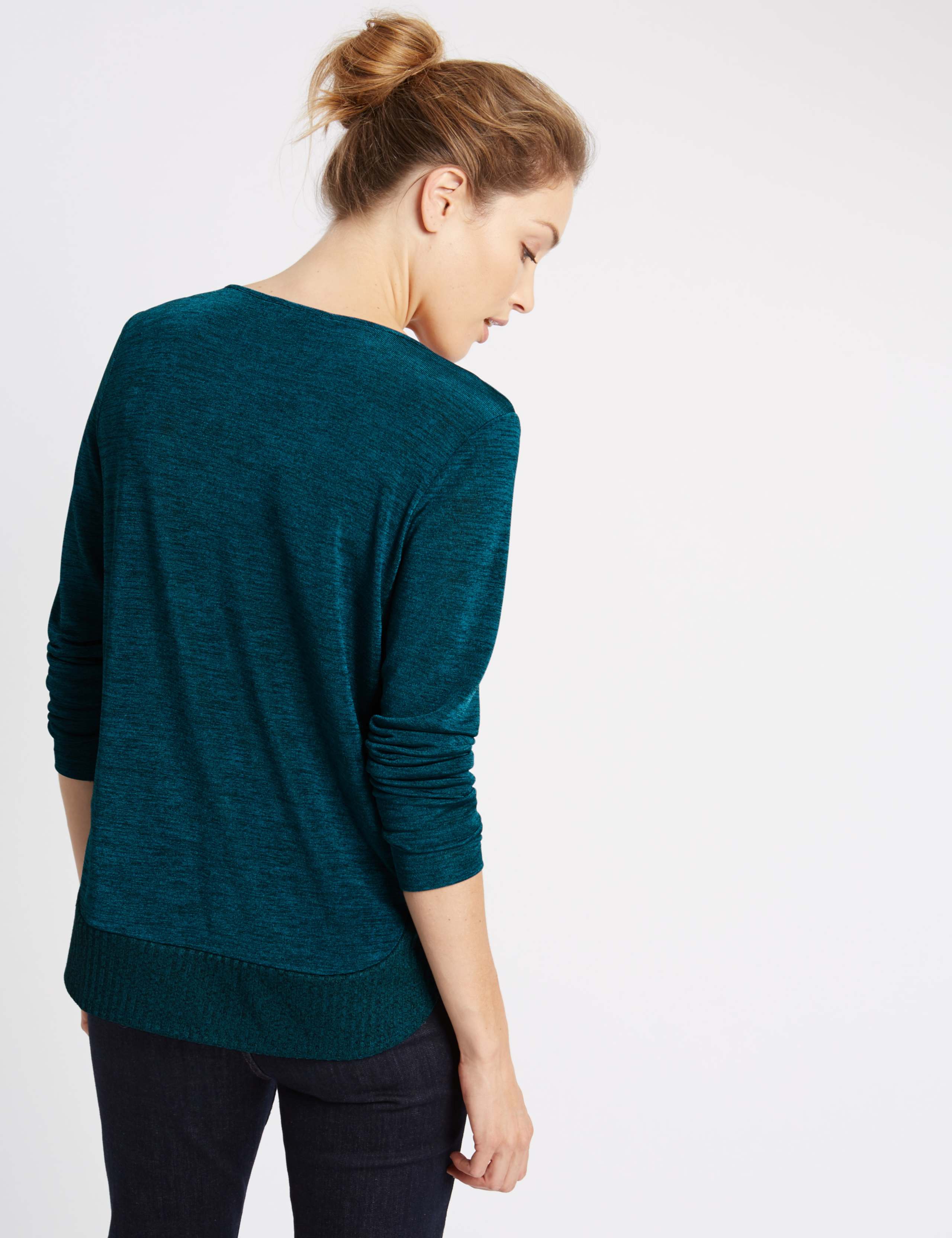 Ribbed Trim Long Sleeve Jersey Top 3 of 4