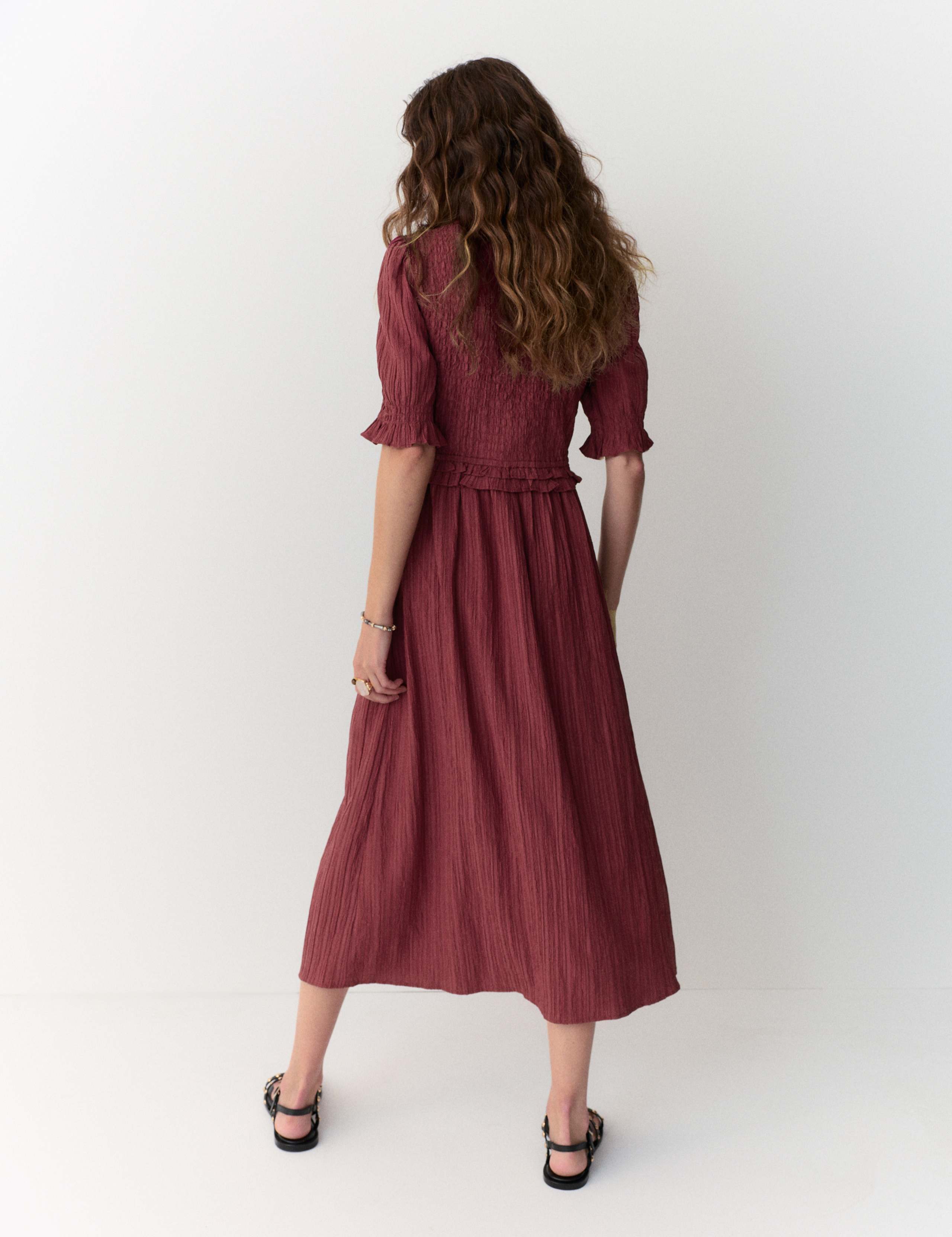Crew Neck Ruffle Midi Dress 4 of 7