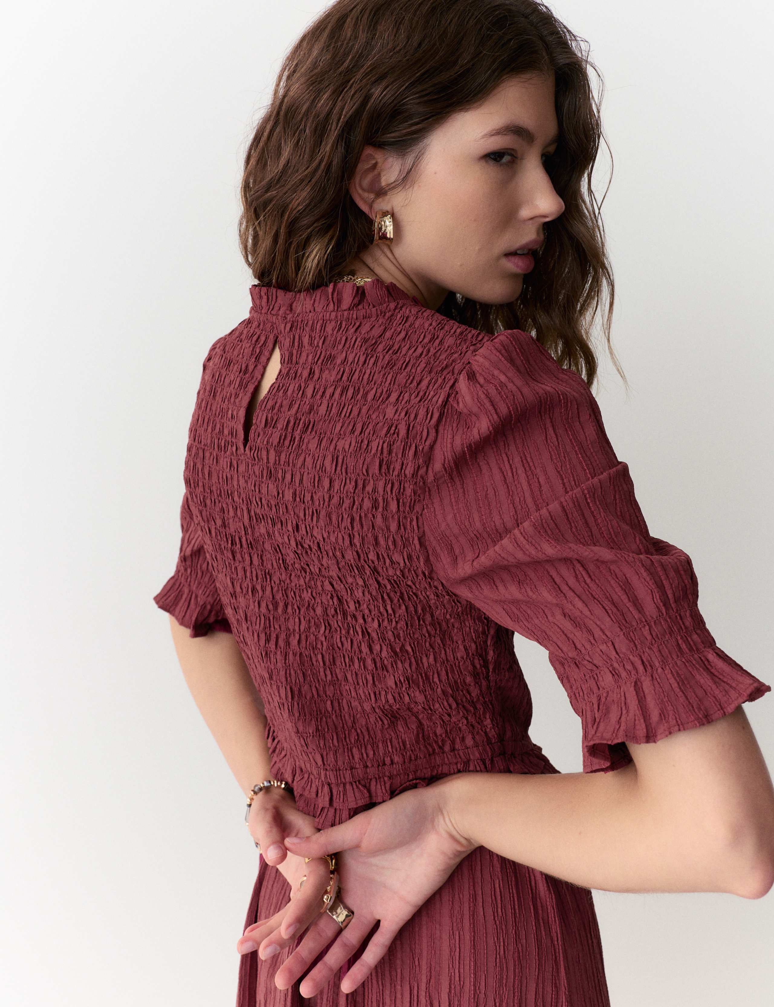 Crew Neck Ruffle Midi Dress 5 of 7