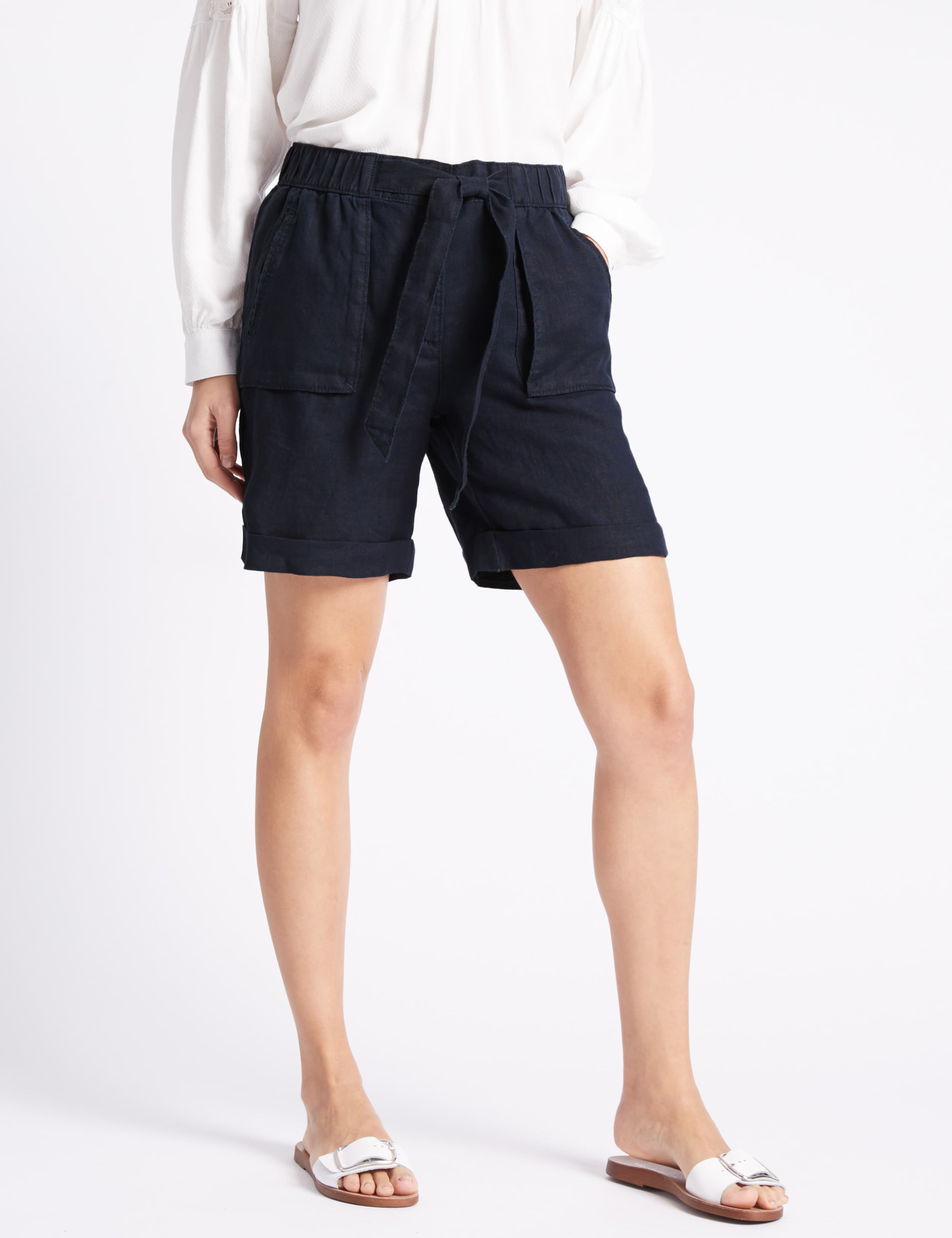 Pure Linen Tie Waist Shorts 3 of 5