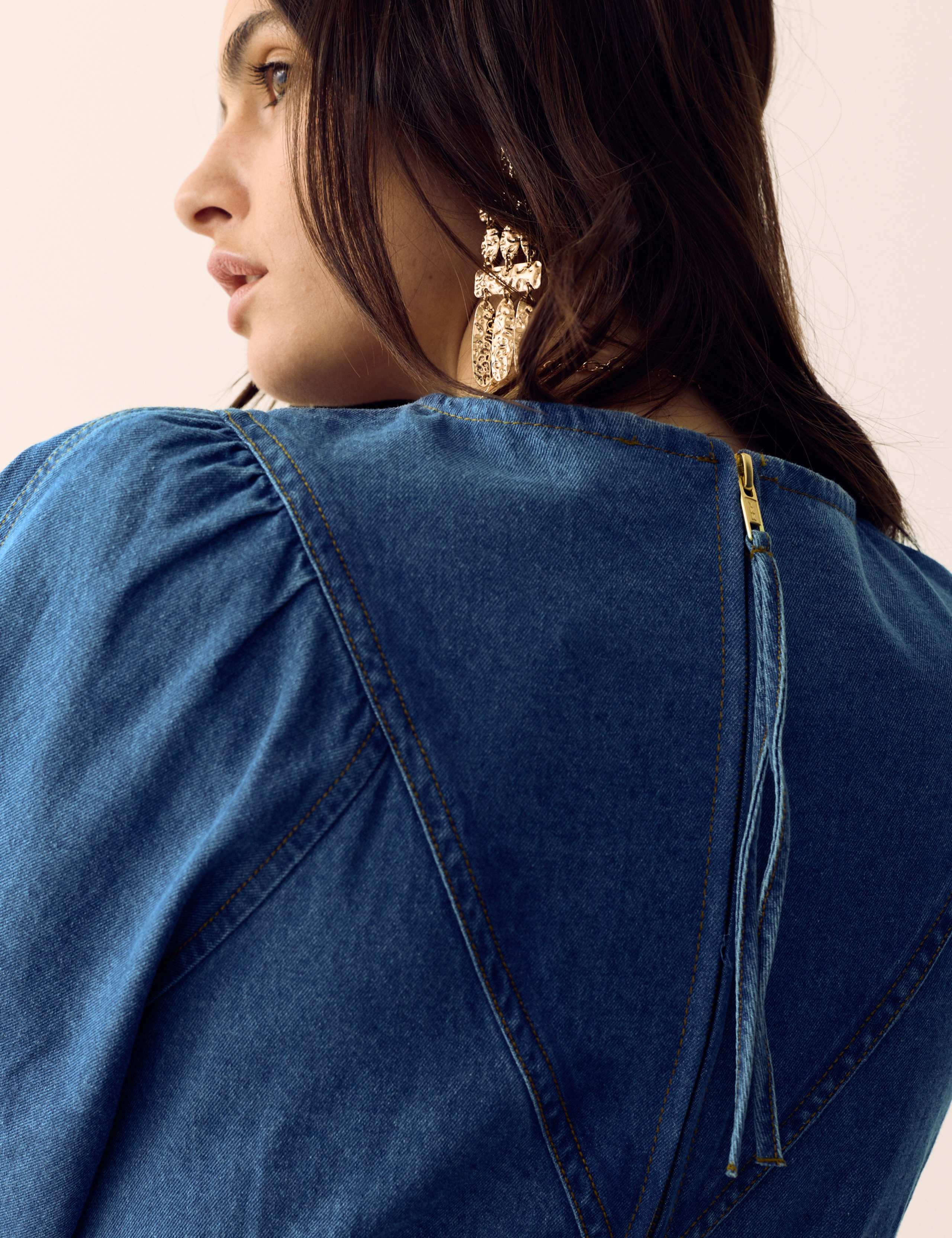 Pure Cotton Denim Mini Waisted Dress 3 of 6