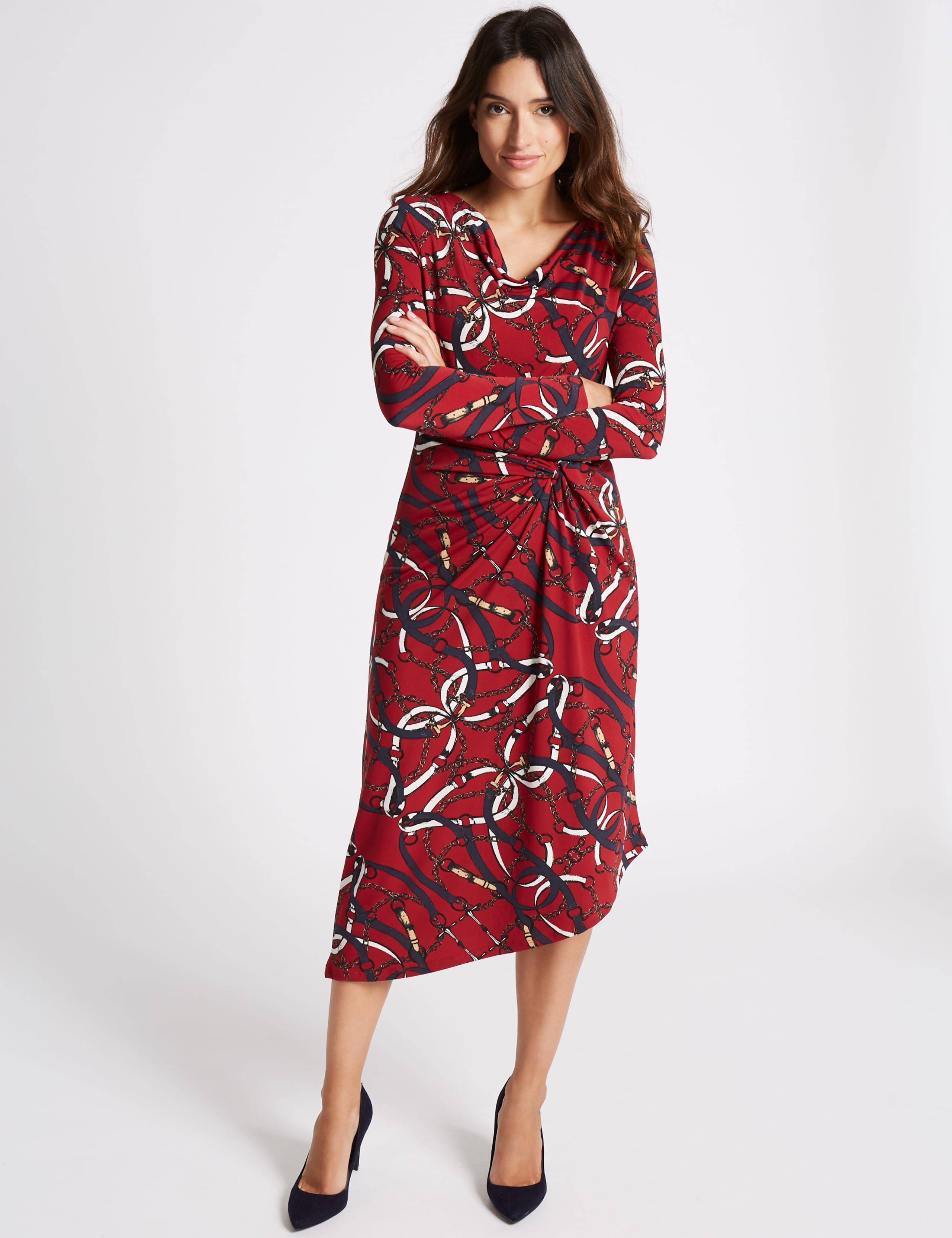 Chain Print Knot Front Bodycon Midi Dress 1 of 5