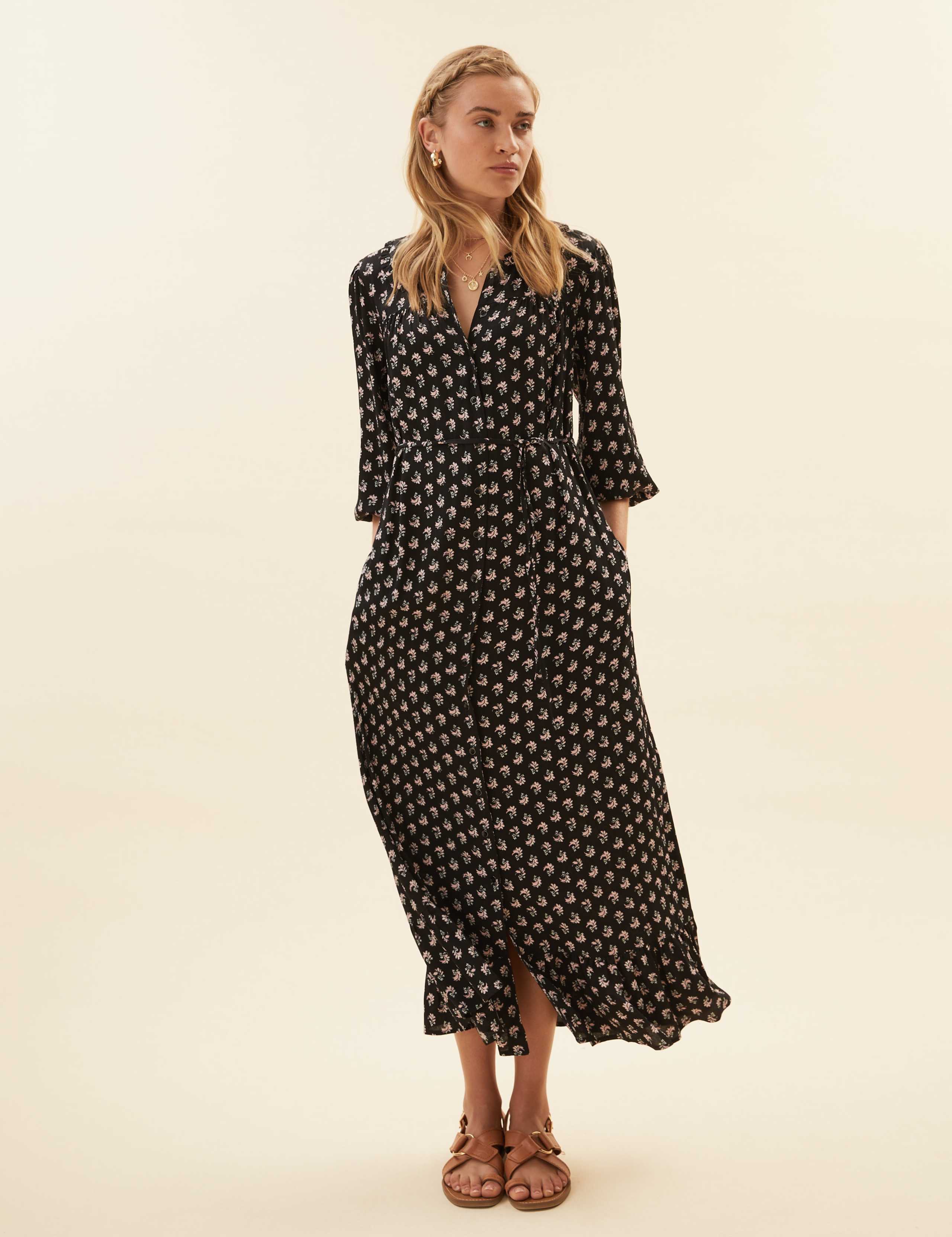 Leaf Print Collared Midaxi Shirt Dress 3 of 7