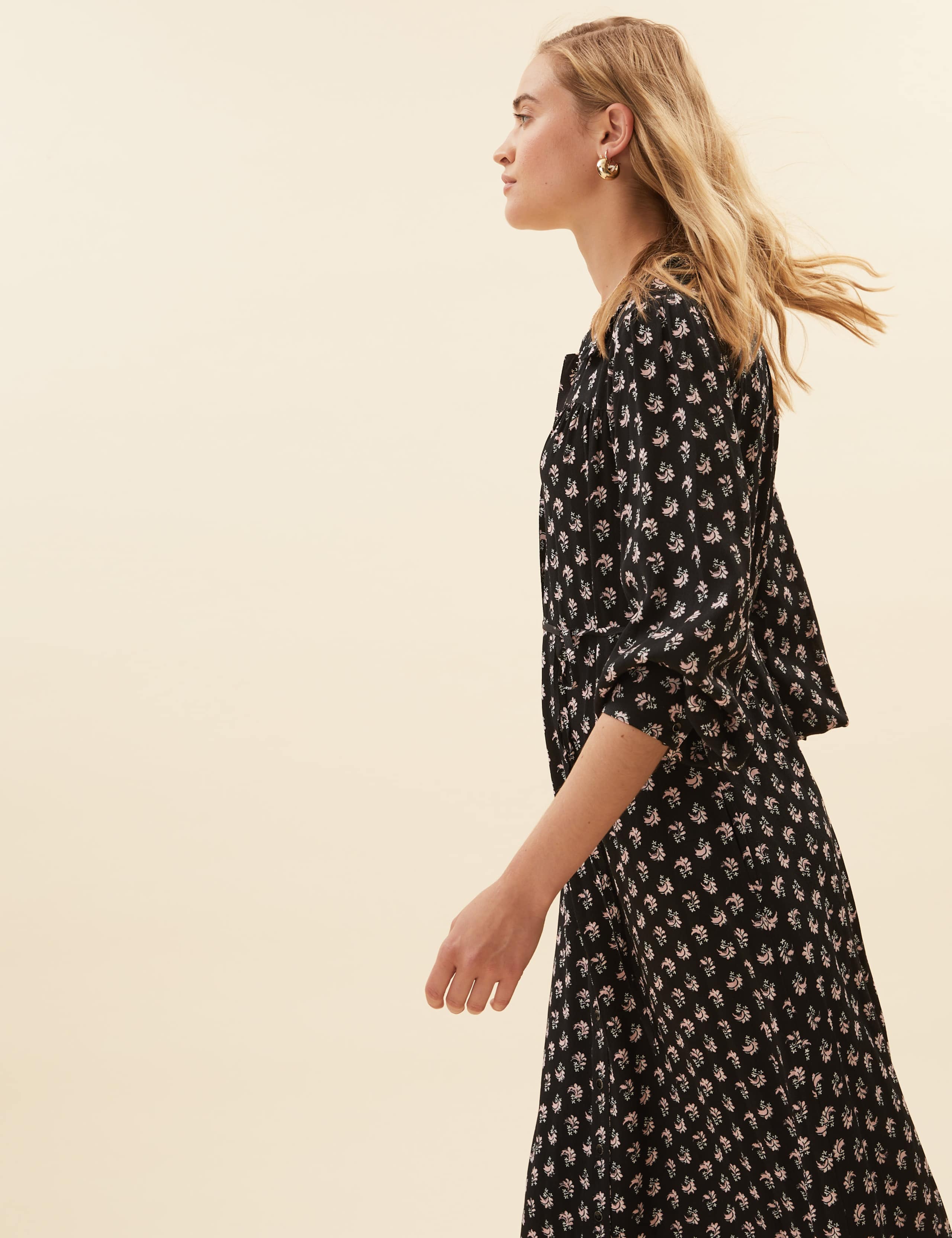 Leaf Print Collared Midaxi Shirt Dress 6 of 7