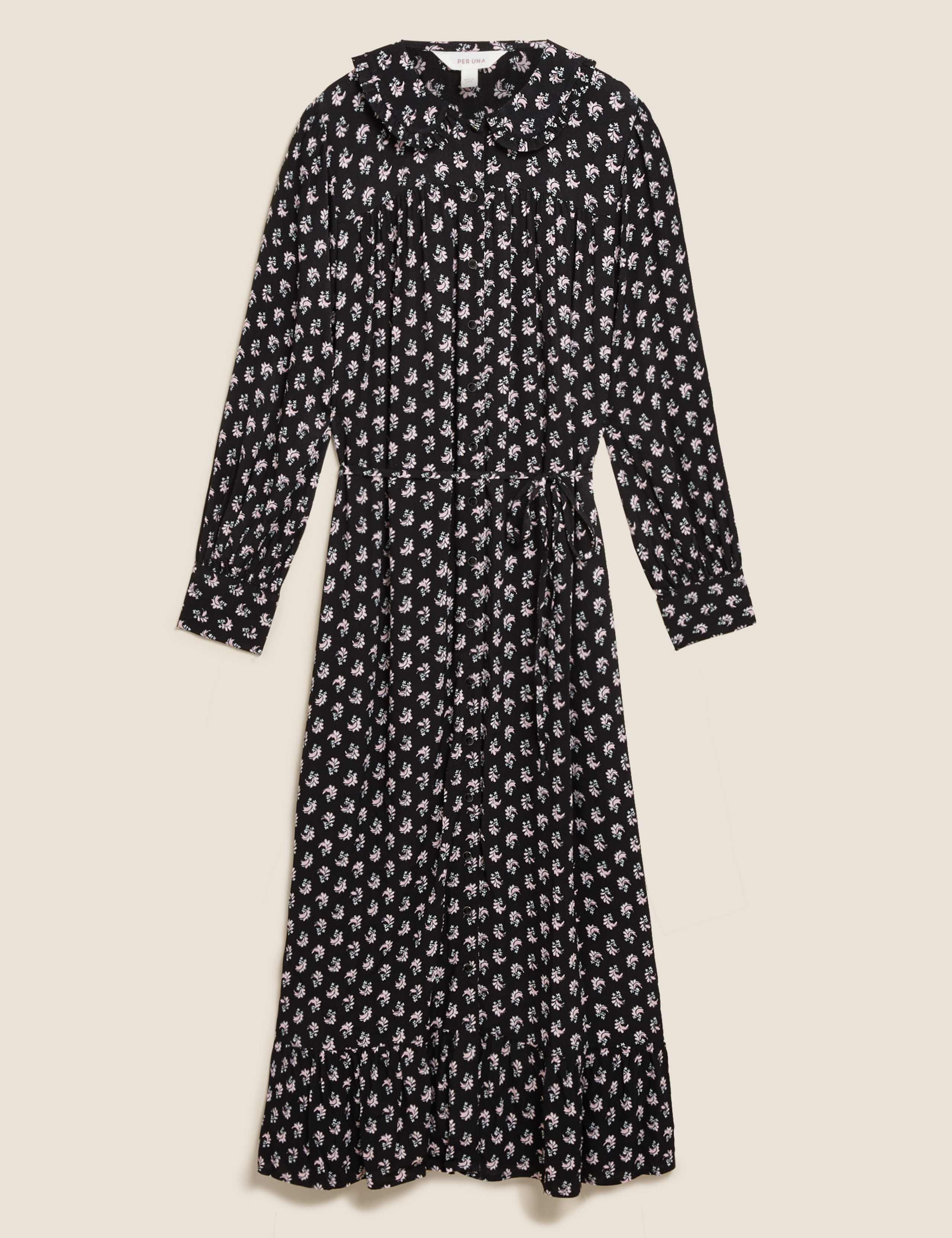 Leaf Print Collared Midaxi Shirt Dress 2 of 7