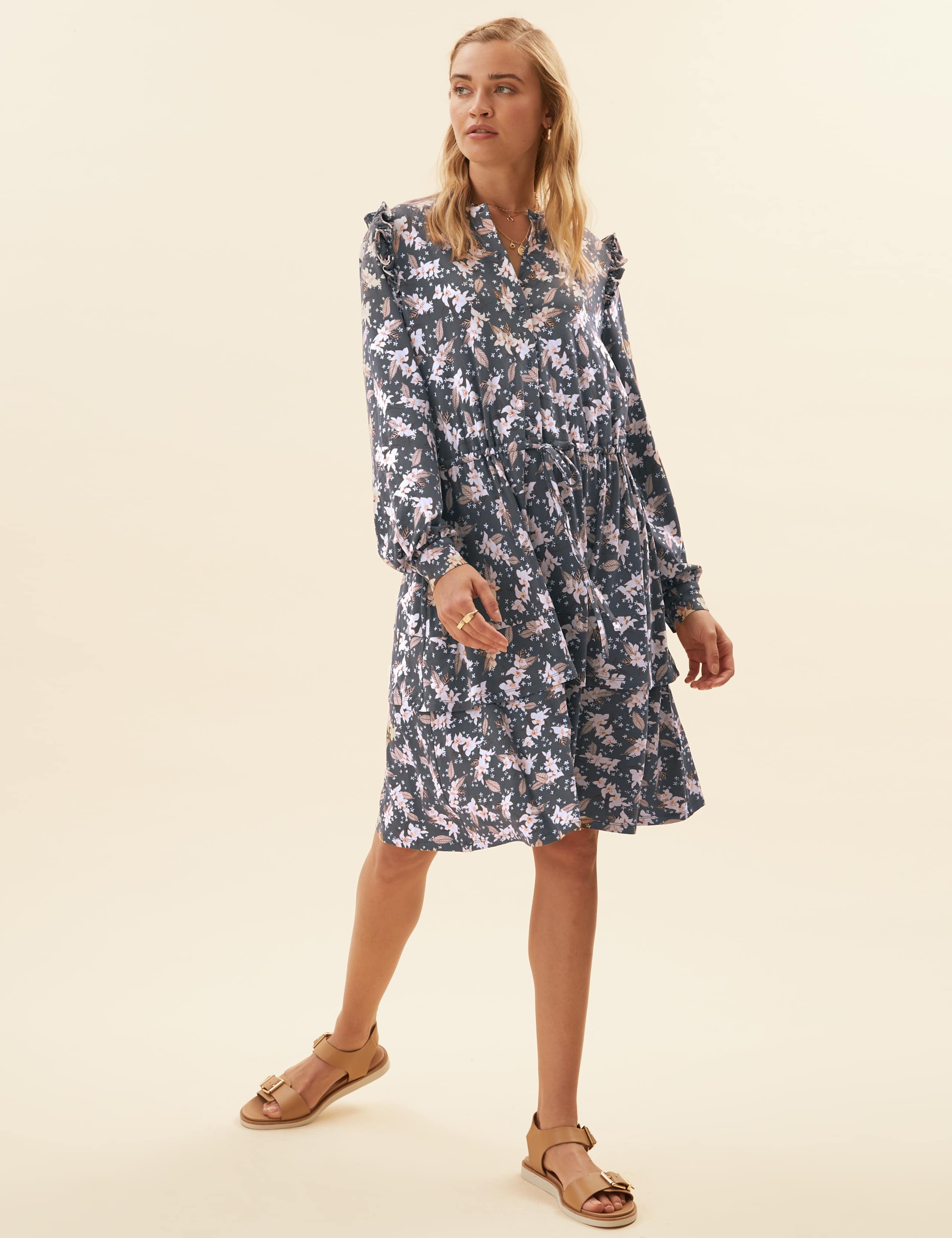 Jersey Floral Mini Waisted Dress 1 of 7