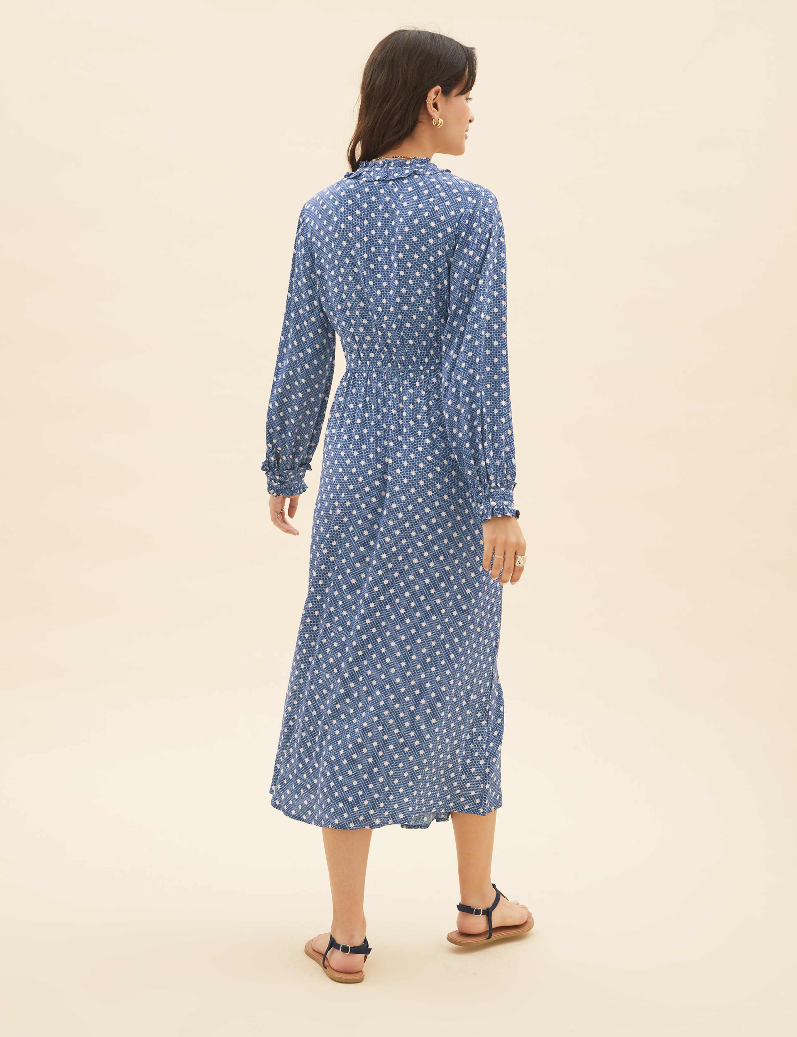 Spot Print Tie Neck Midaxi Waisted Dress 5 of 6