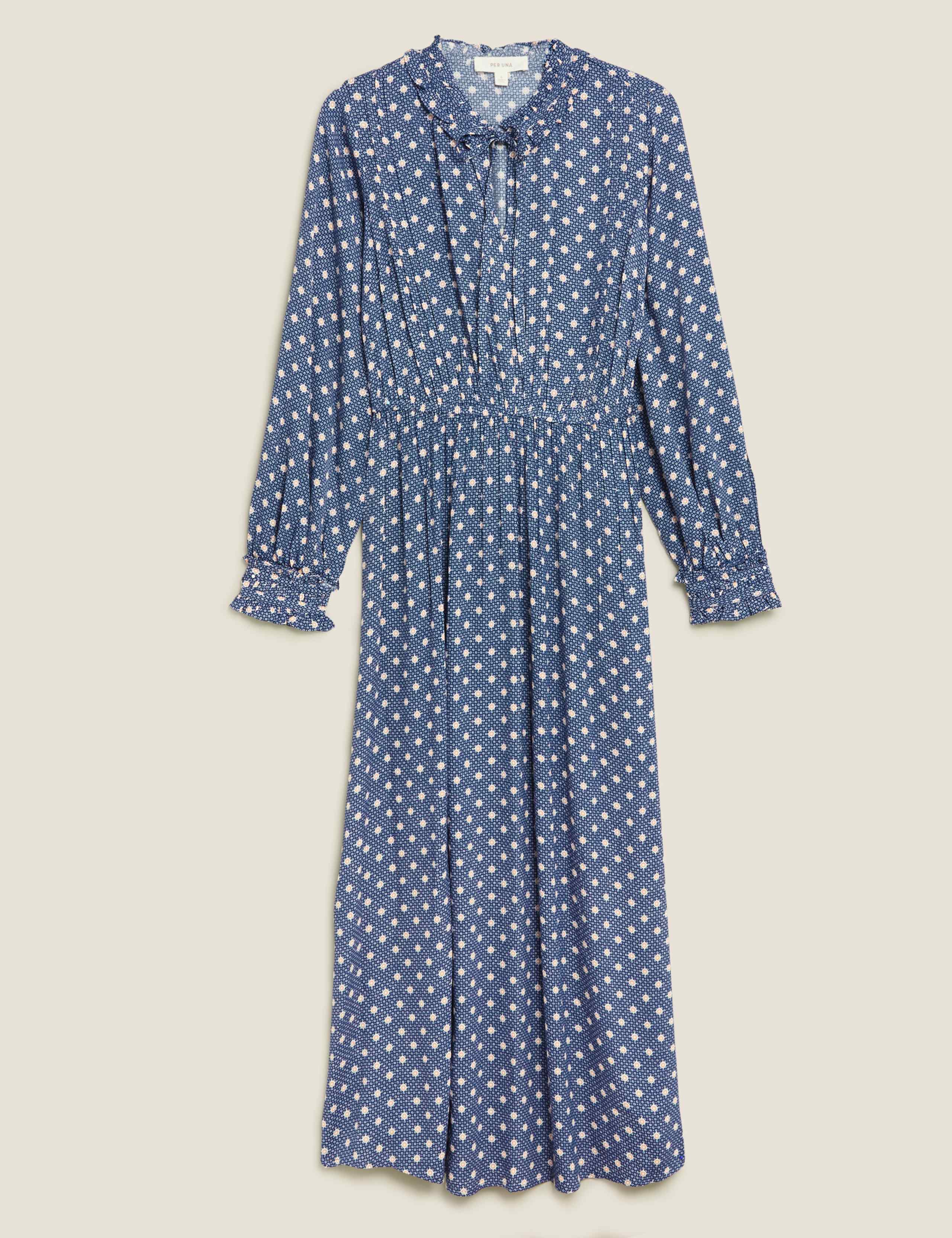 Spot Print Tie Neck Midaxi Waisted Dress 2 of 6