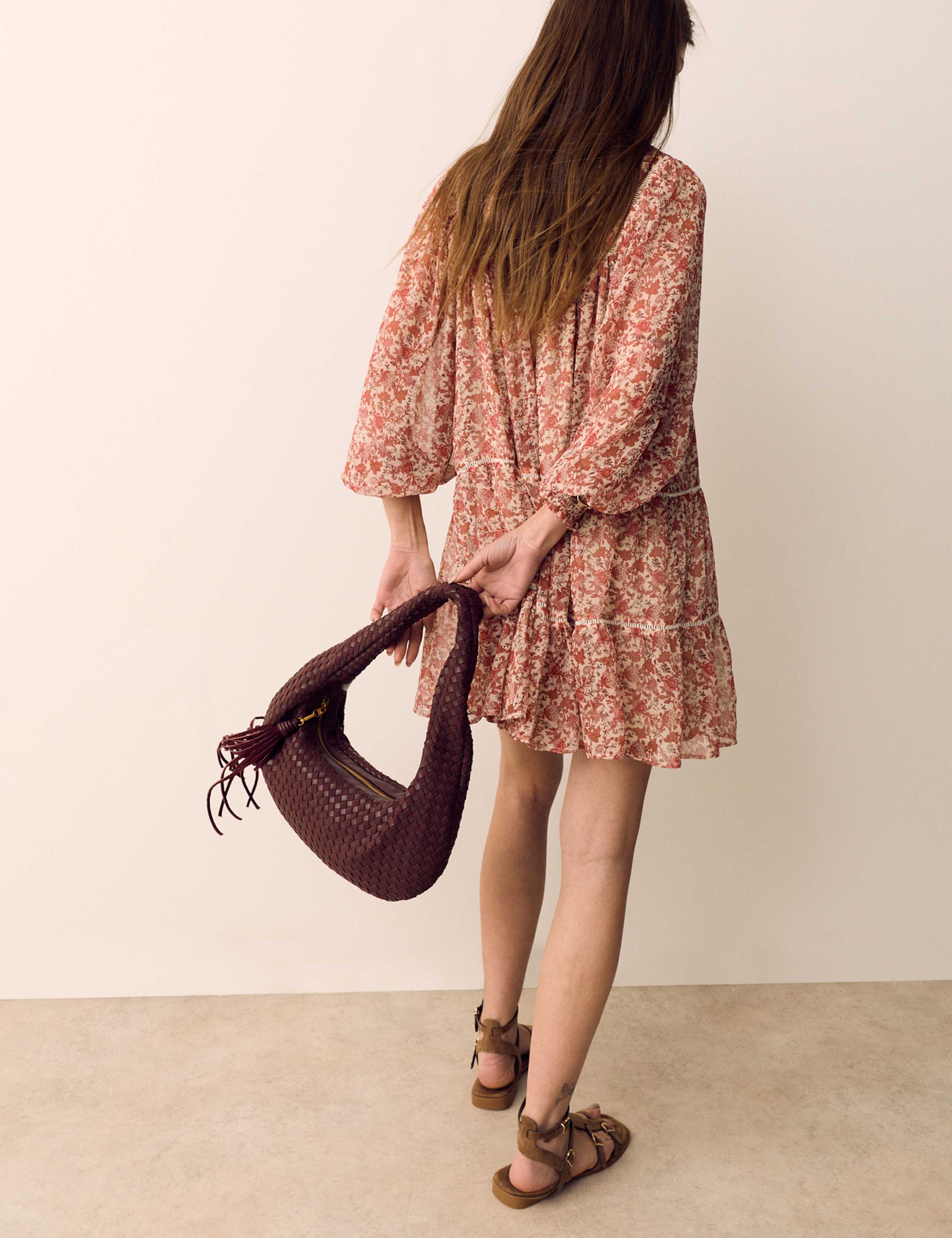 Printed Ladder Lace Insert Mini Smock Dress 5 of 8