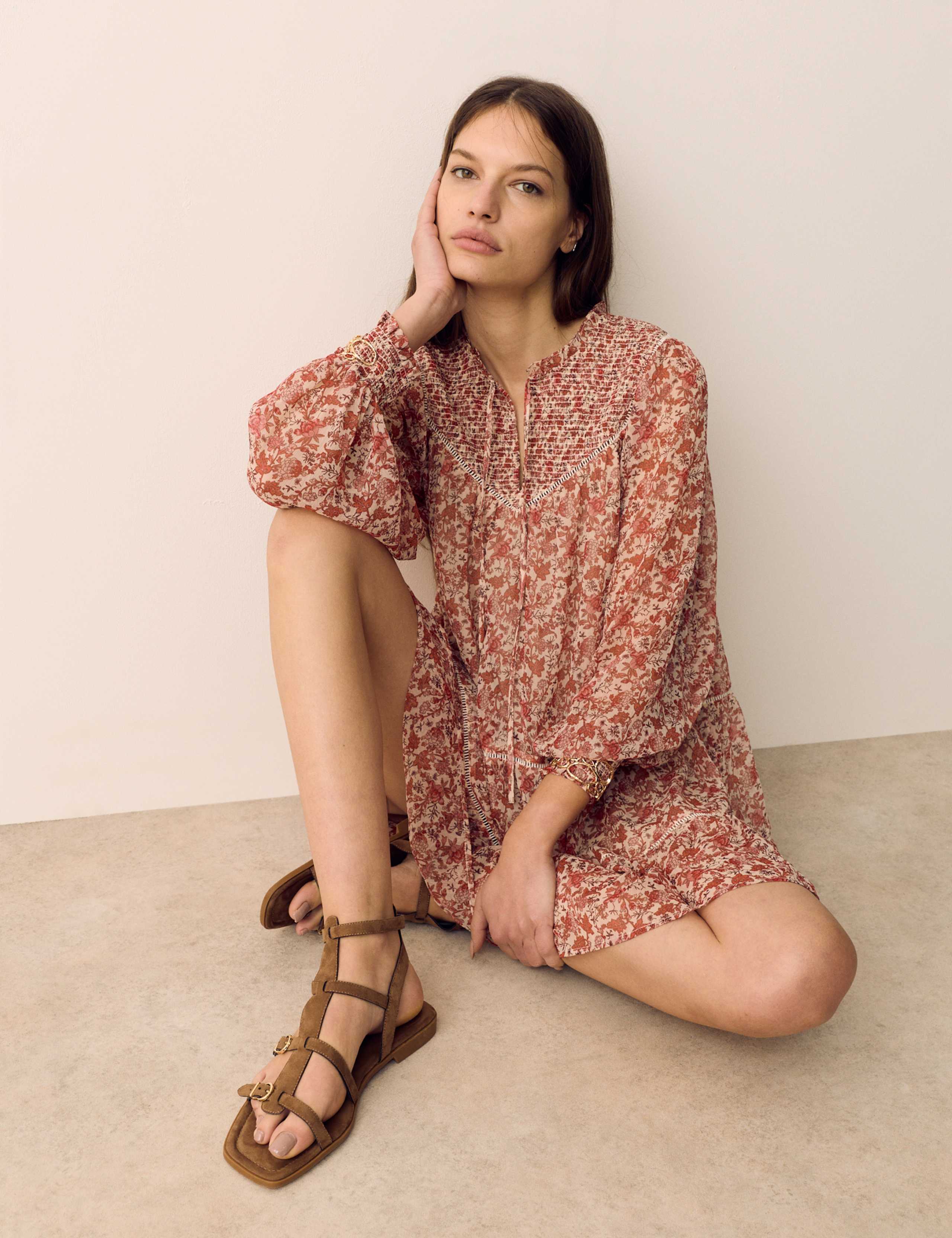 Printed Ladder Lace Insert Mini Smock Dress 8 of 8