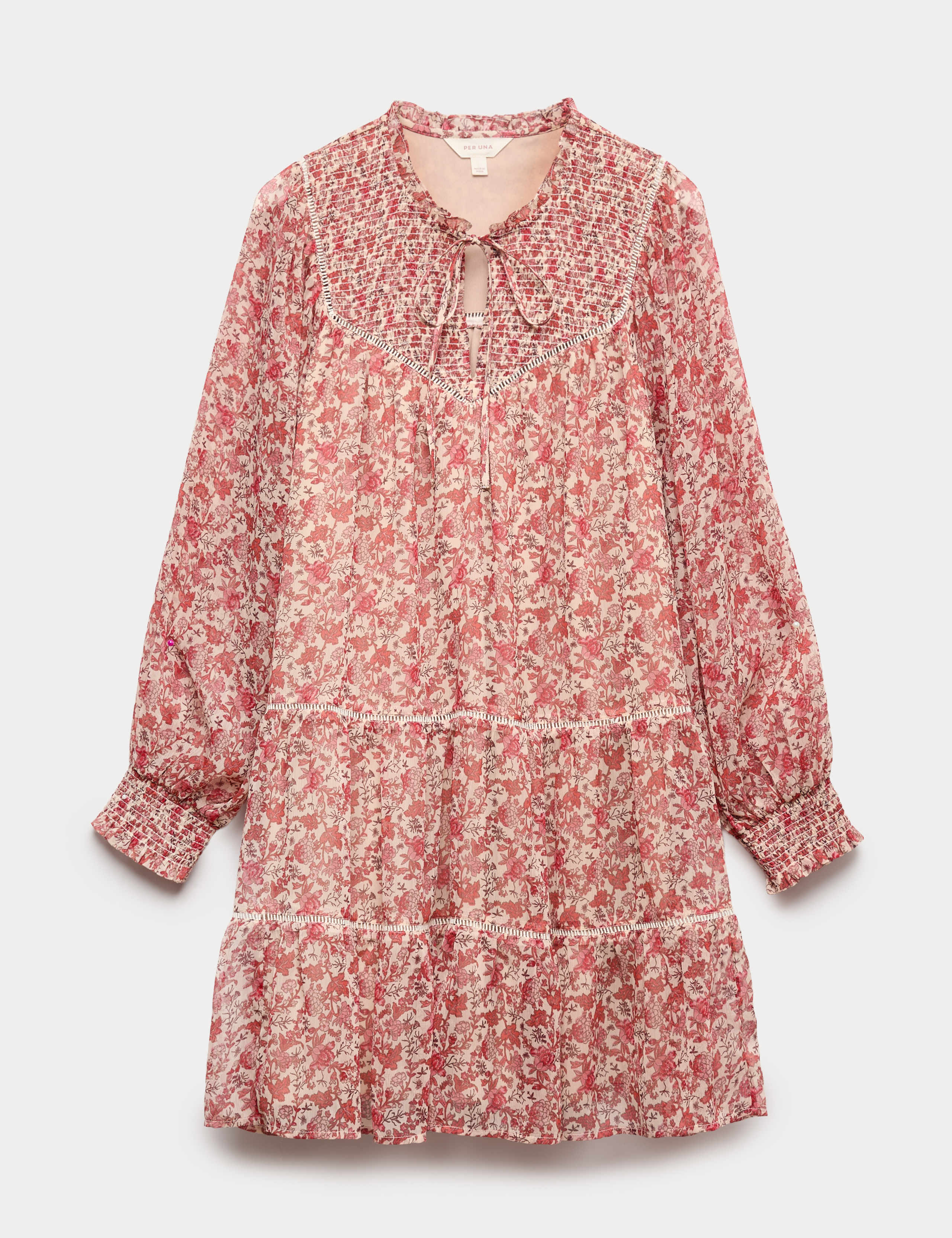 Printed Ladder Lace Insert Mini Smock Dress 2 of 8