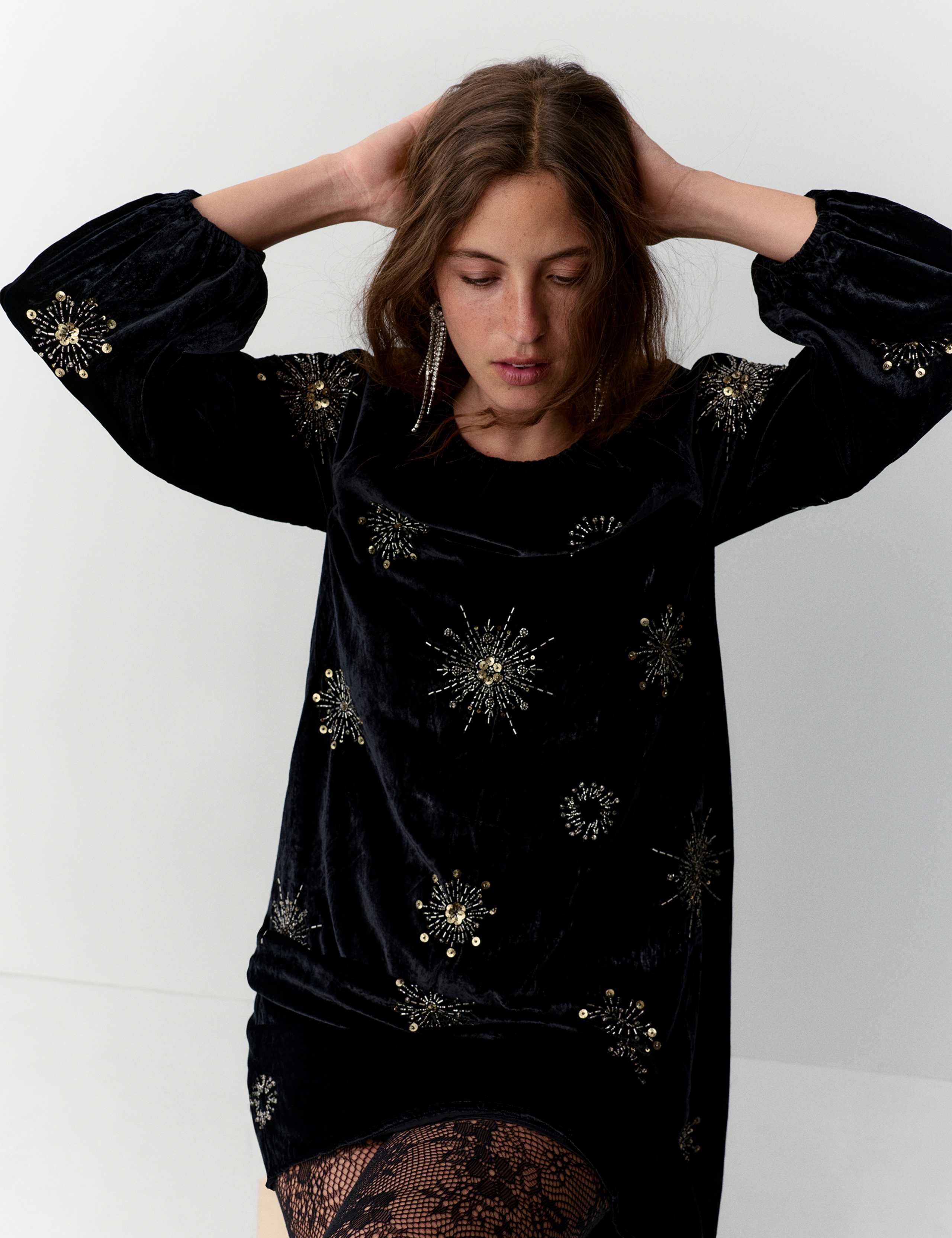 Velvet Embellished Mini Swing Dress 1 of 6