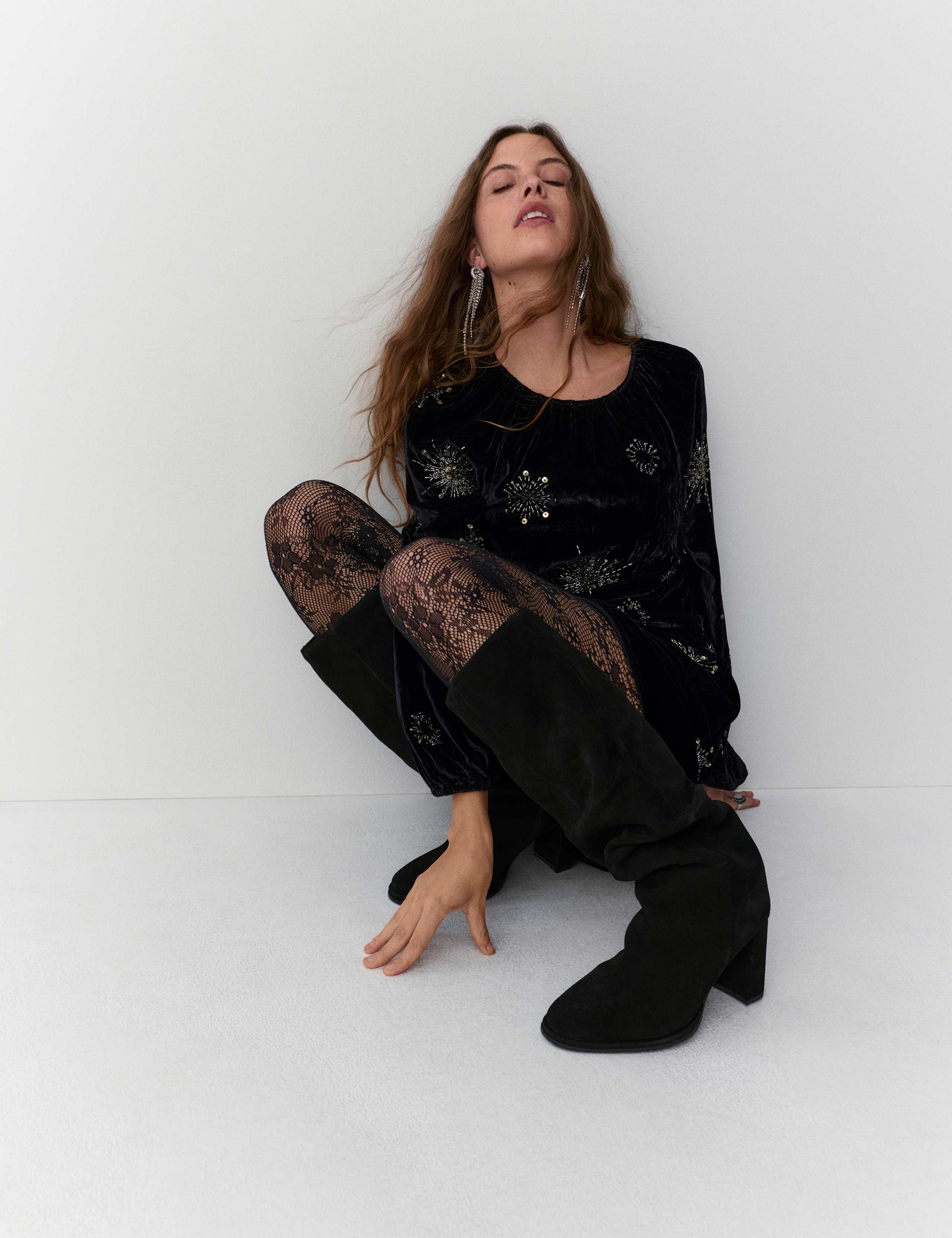 Velvet Embellished Mini Swing Dress 4 of 6