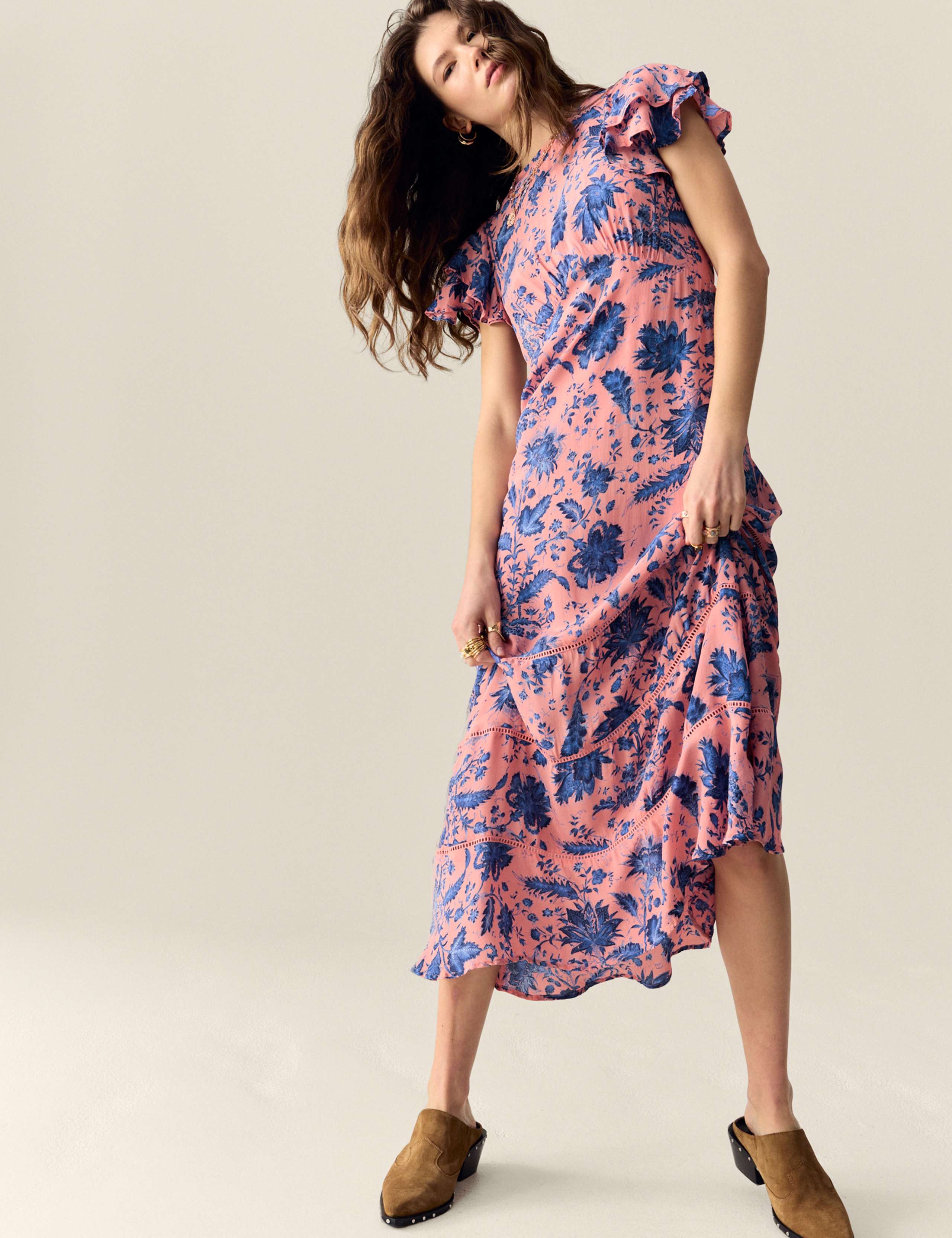 Floral Ruffle Midi Waisted Dress 1 of 5