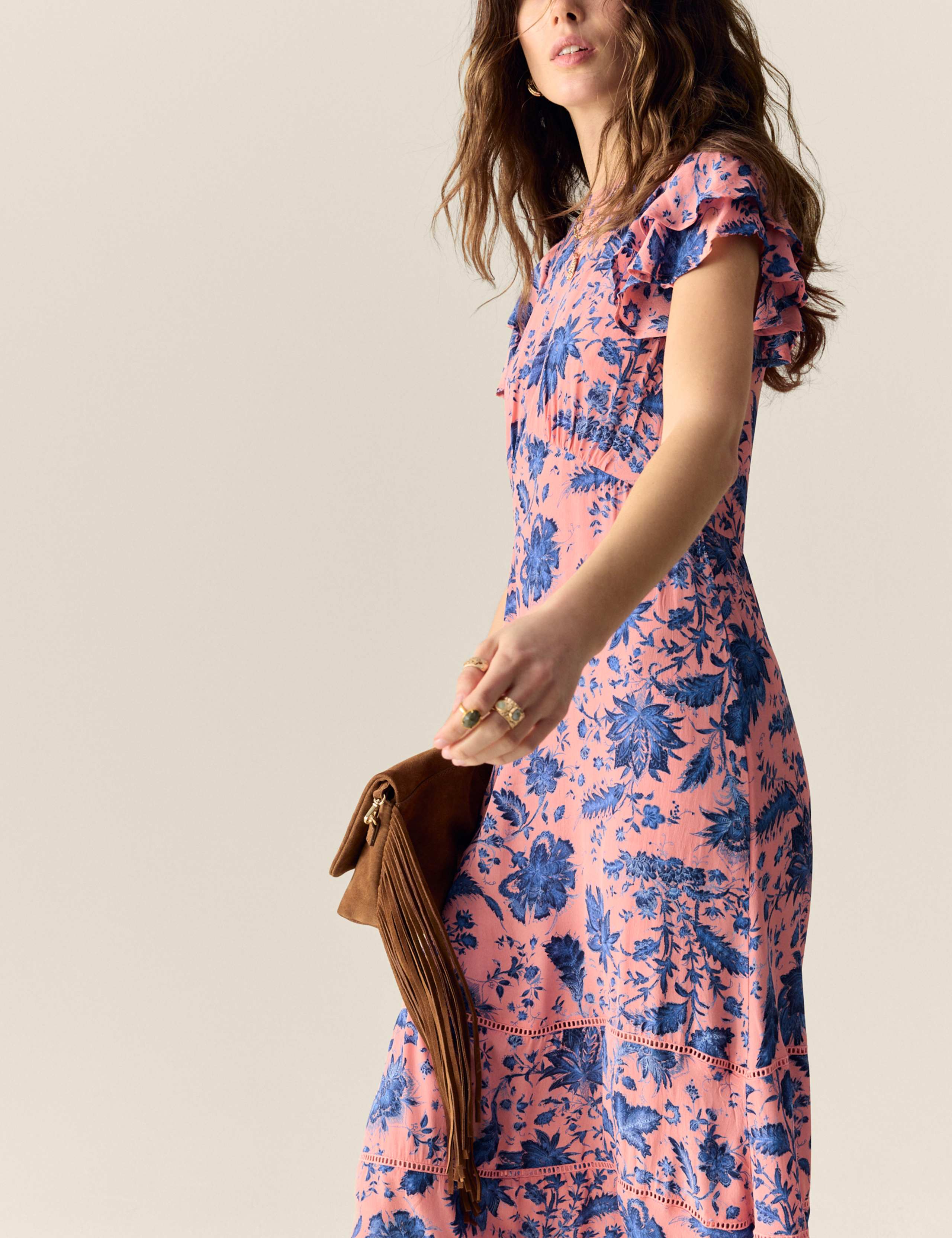 Floral Ruffle Midi Waisted Dress 4 of 5