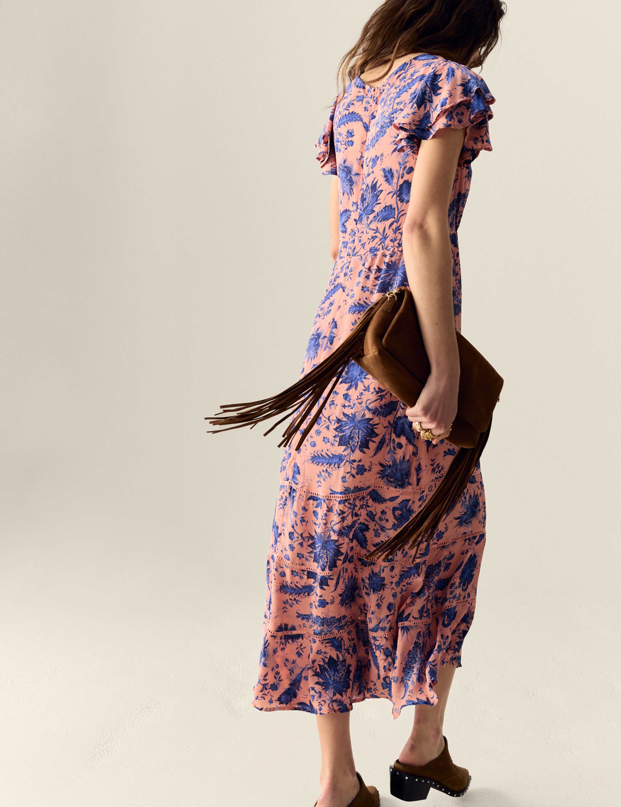 Floral Ruffle Midi Waisted Dress 5 of 5